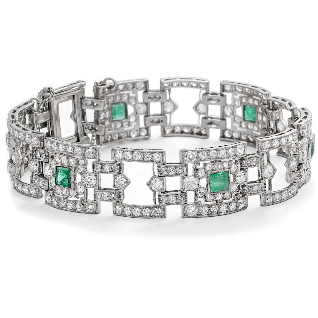 Precious Art Deco Bracelet with Emeralds & Diamonds, c. 1925