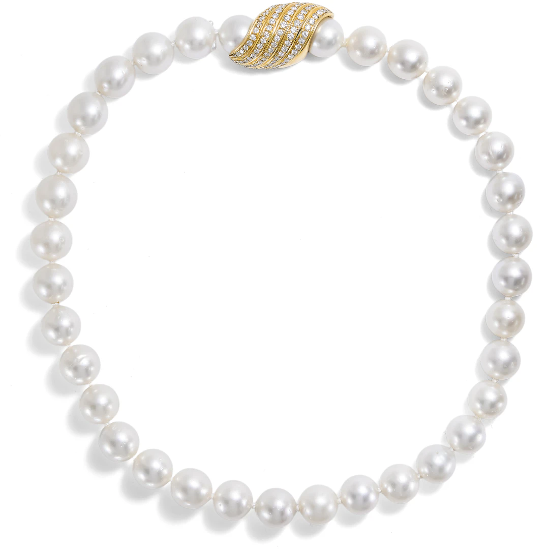 South Sea Pearl Necklace with Gold and Diamond Clasp, Nardi, Venice, c. 1995