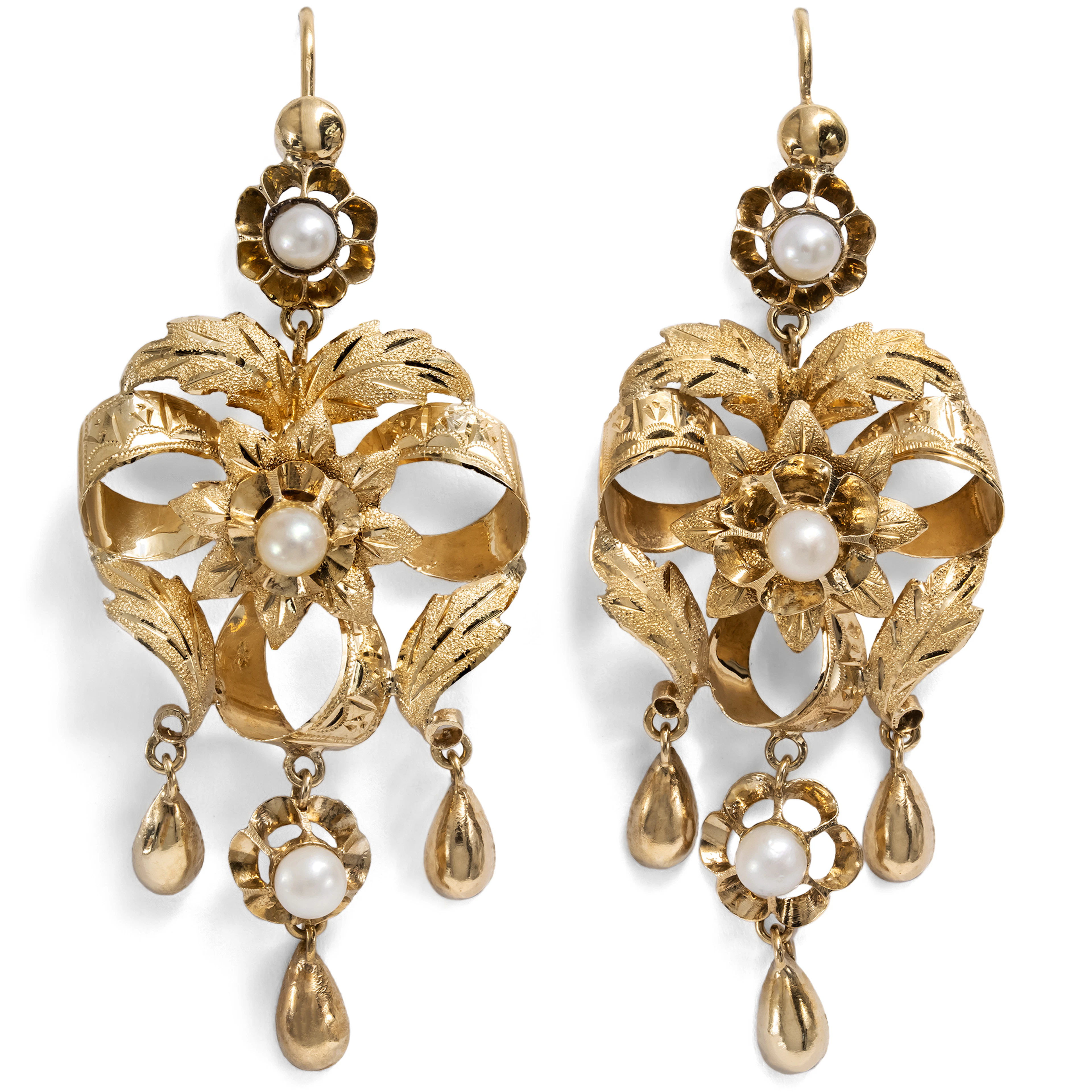 Magnificent Gold & Pearl Earrings, Probably from Spain, c. 1870