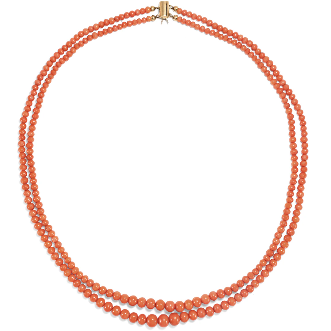 Antique Double-Strand Necklace Made of "Corallo Sciacca", Italy, c. 1900