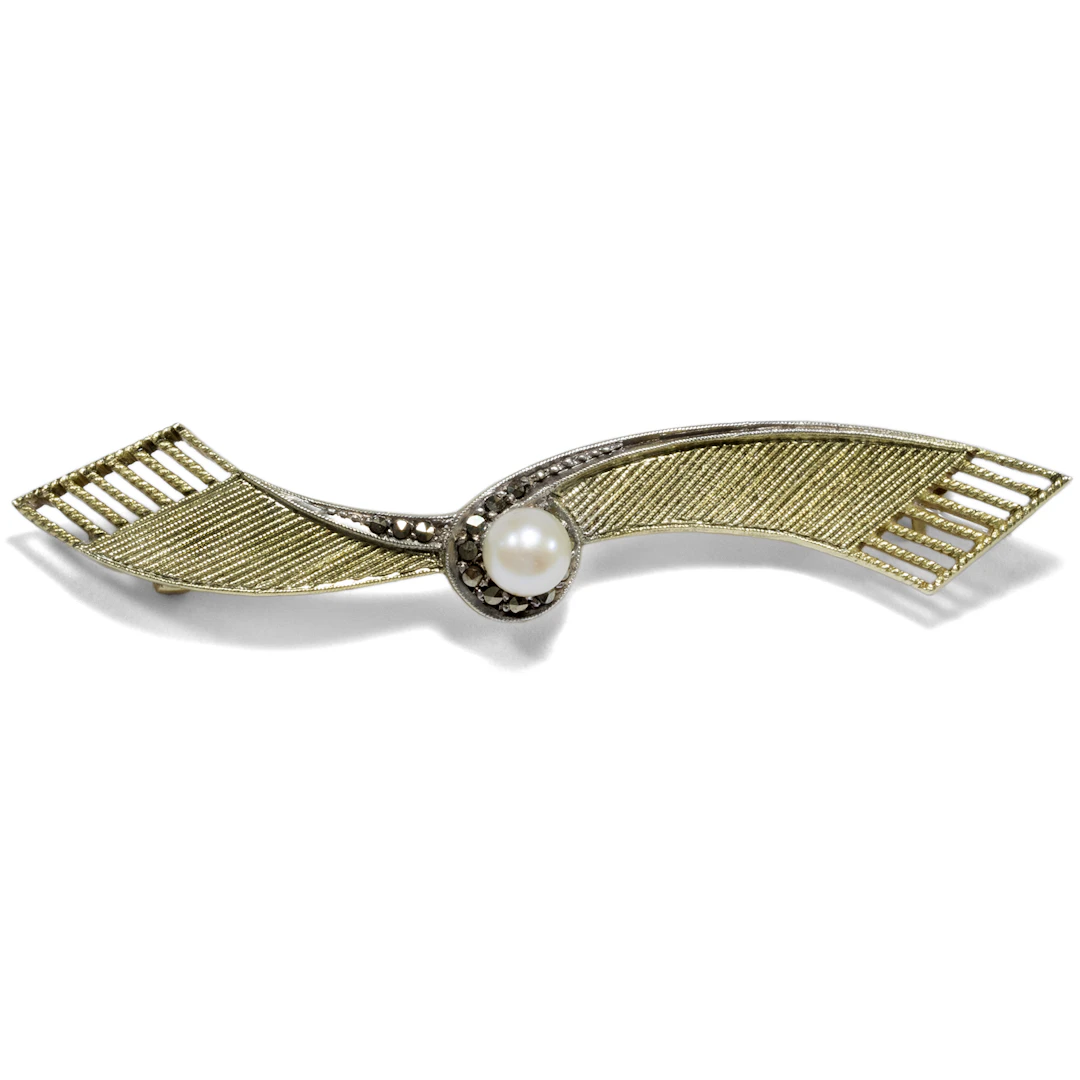 Funny Brooch by Theodor Fahrner With Pearl & Marcasites, Pforzheim ca. 1955