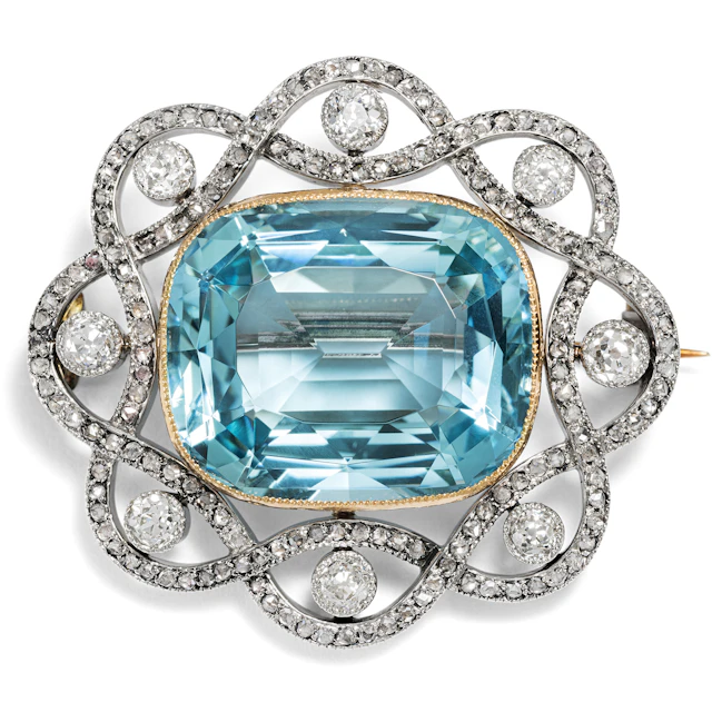 Antique Brooch with 16.45 ct Aquamarine & Diamonds, c. 1905
