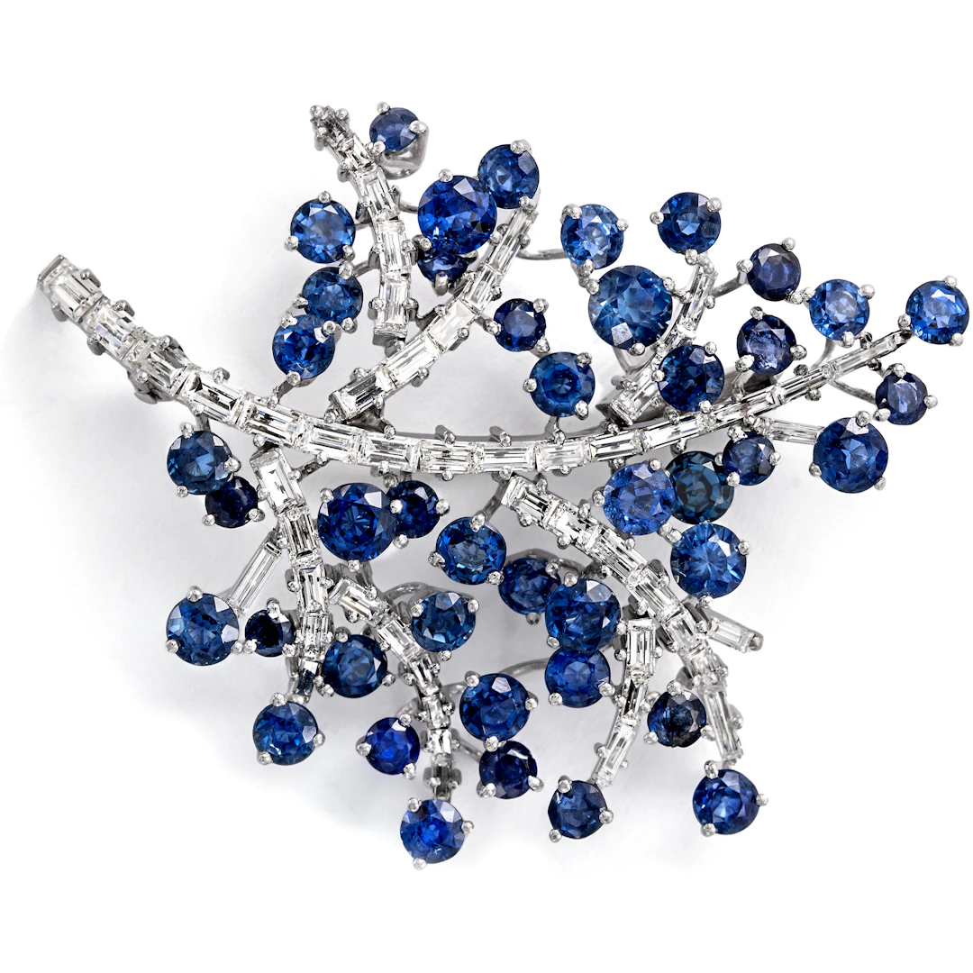 Precious Vintage White Gold Brooch with Sapphires & Diamonds, 1960s