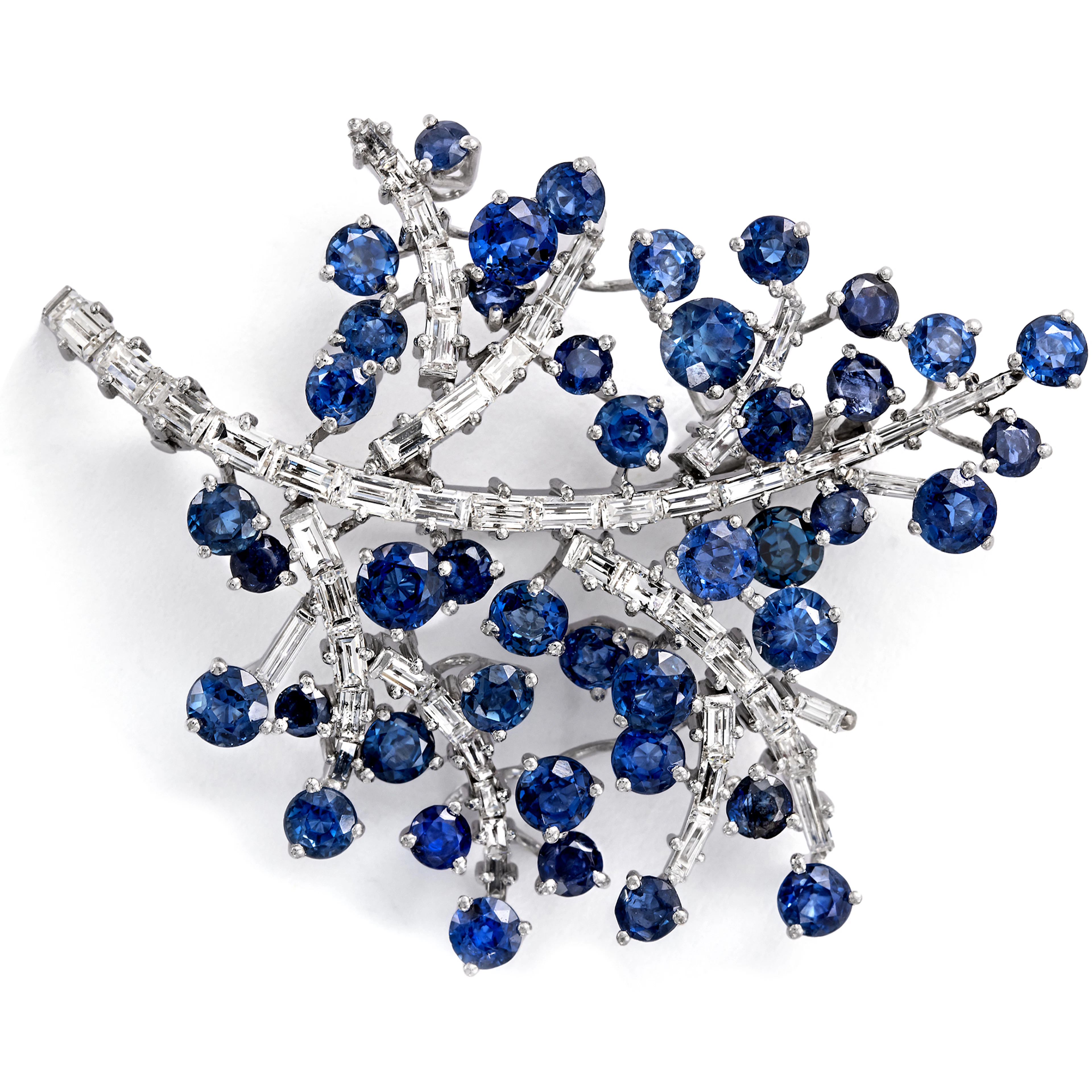 Precious Vintage White Gold Brooch with Sapphires & Diamonds, 1960s
