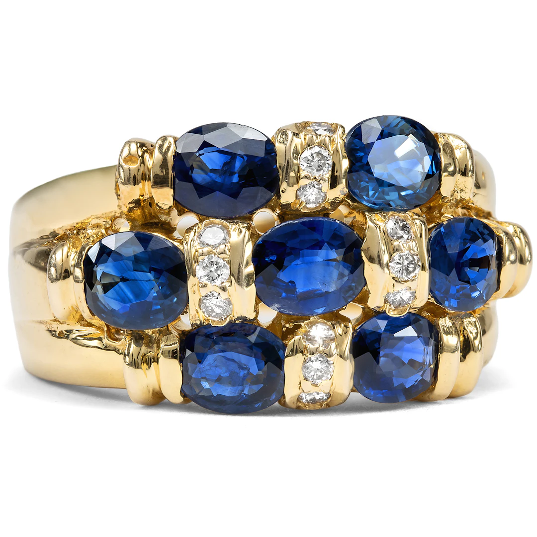 Precious Vintage Ring with Sapphires & Diamonds in Gold, c. 1990