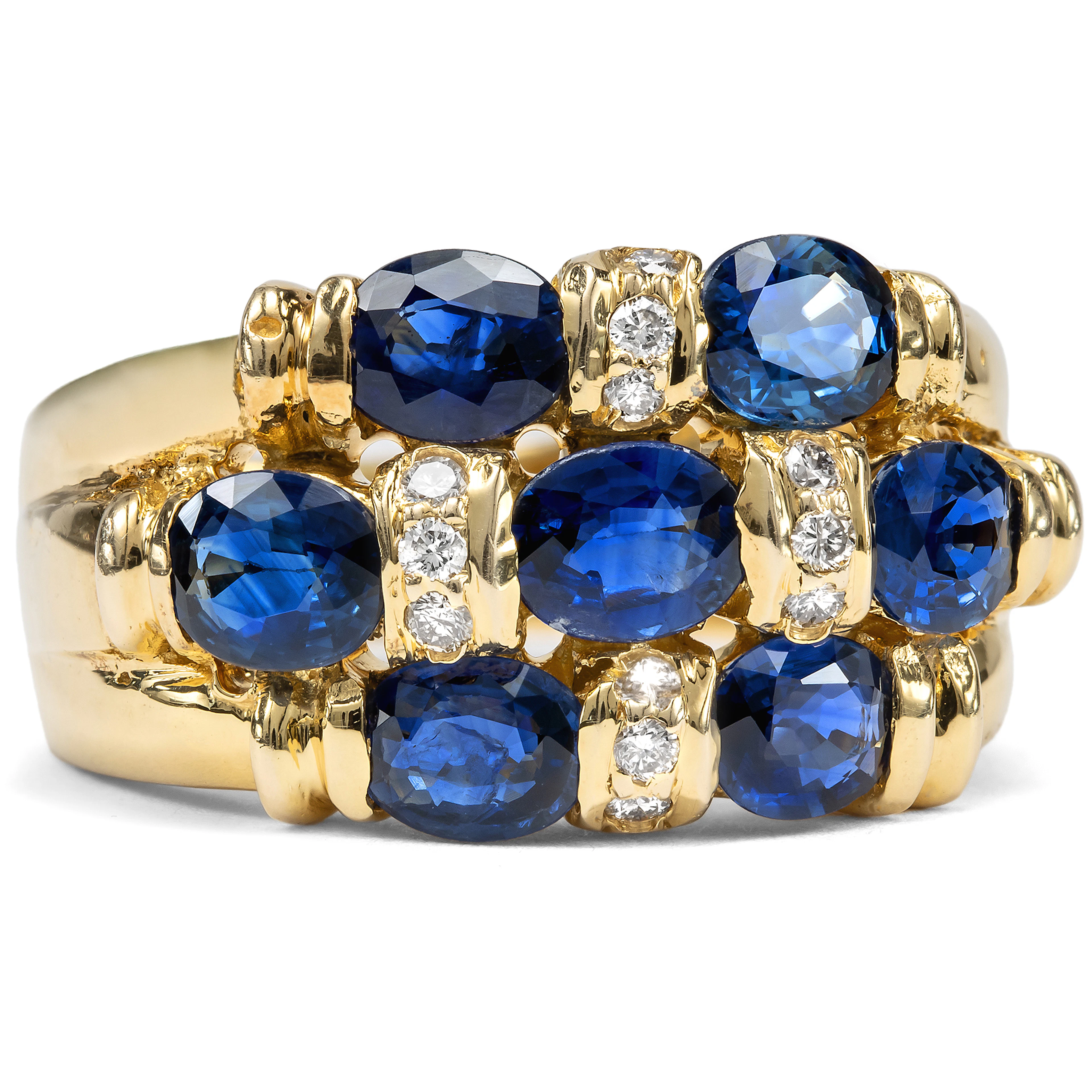 Precious Vintage Ring with Sapphires & Diamonds in Gold, c. 1990
