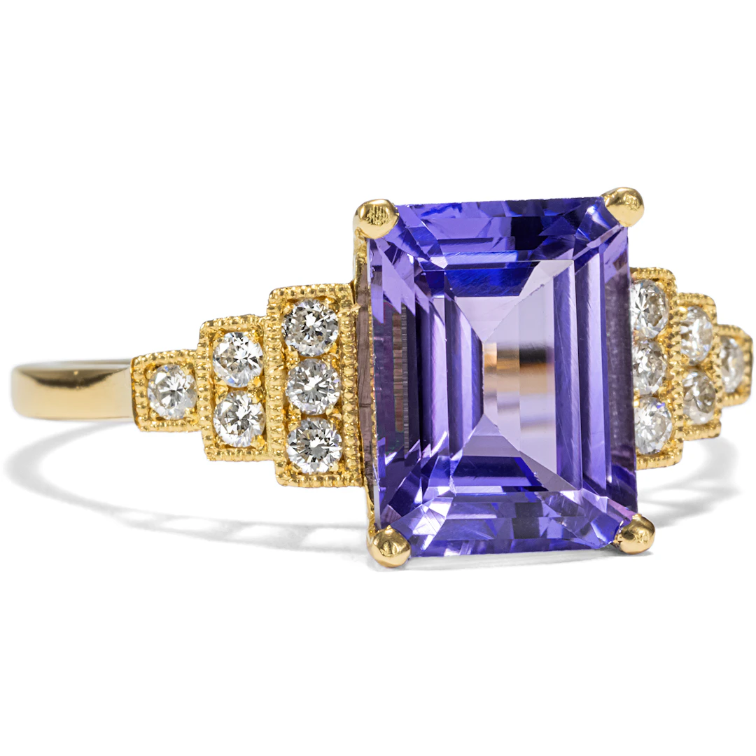 Unworn Gold Ring with Tanzanite & Diamonds, from Our Workshop