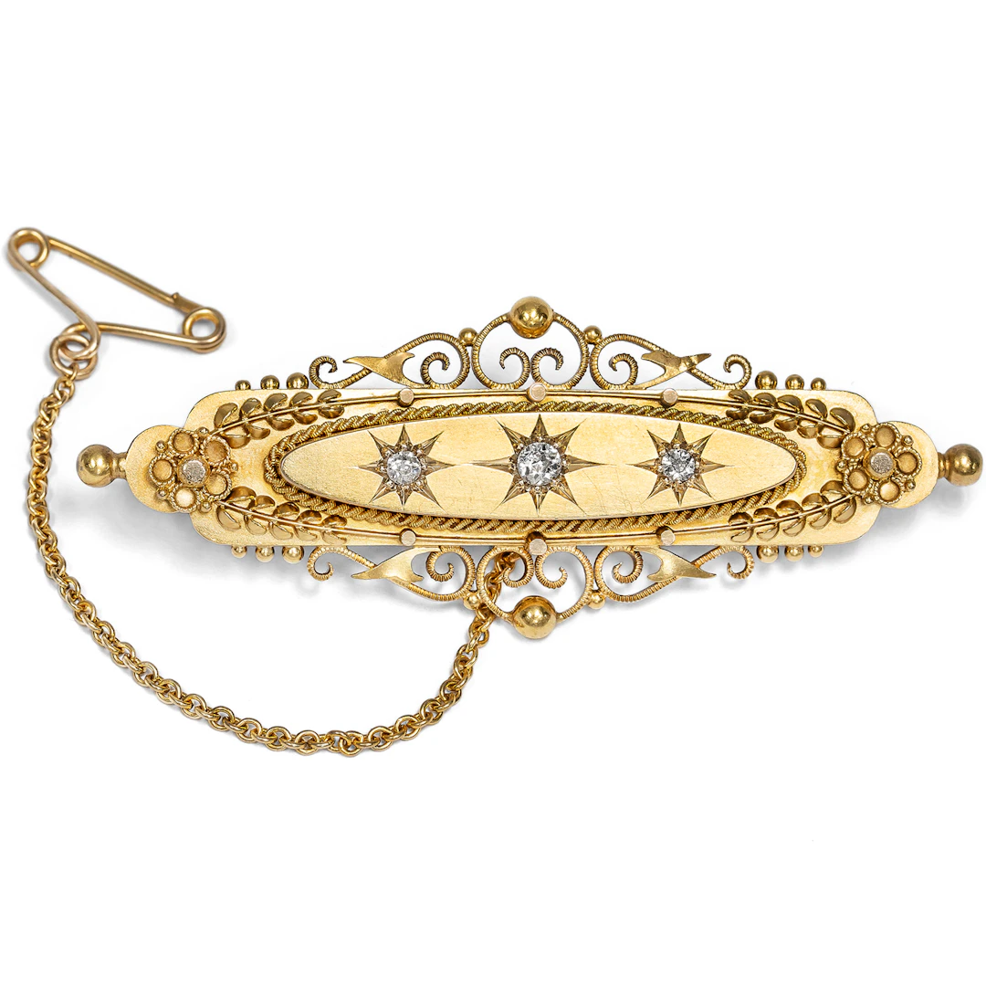 Antique Brooch with Diamonds in Bloomed Gold, Birmingham 1906
