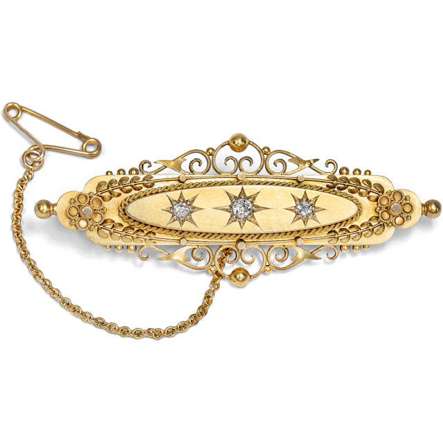 Antique Brooch with Diamonds in Bloomed Gold, Birmingham 1906