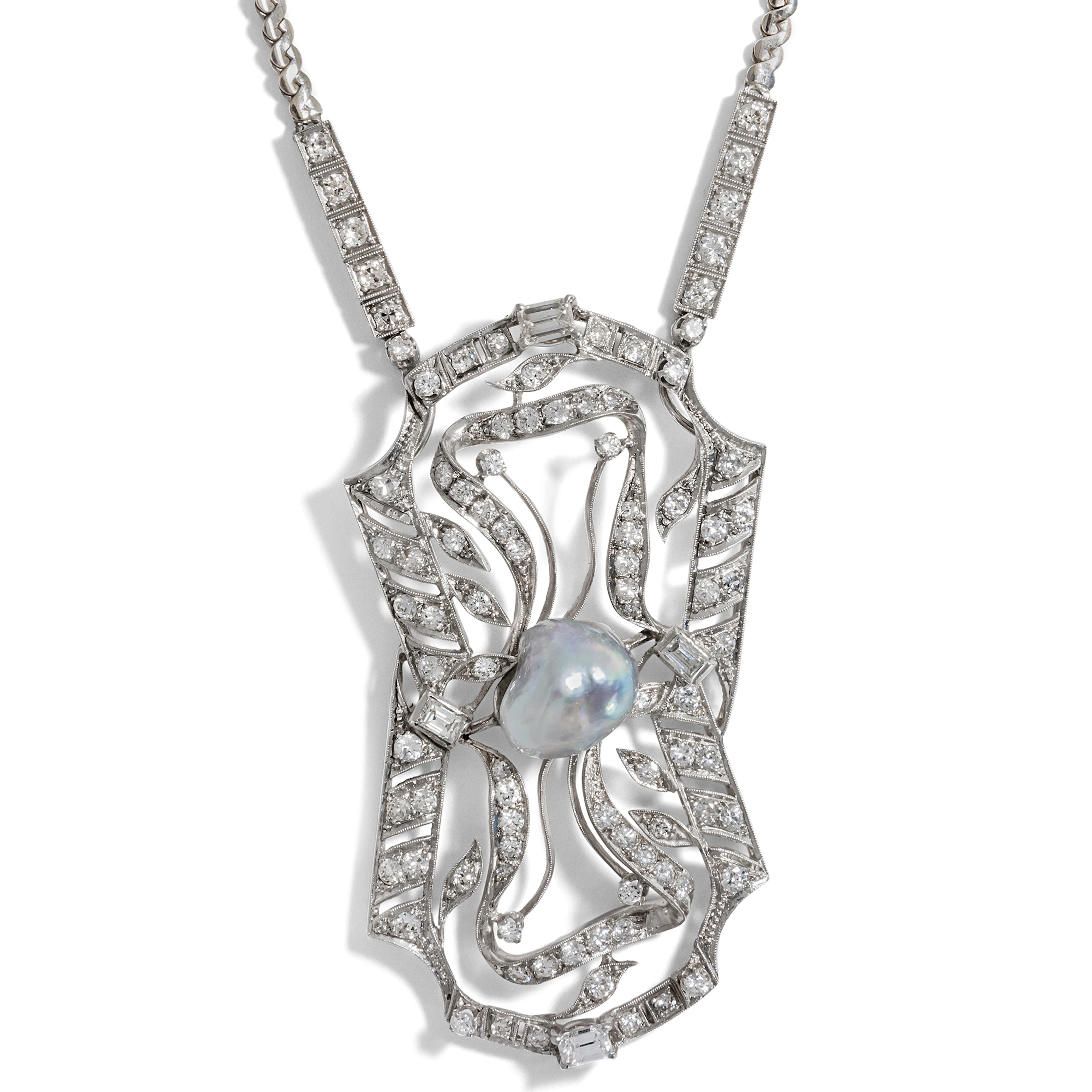 Precious Pendant Brooch With Diamonds & Pearl in "Retro Style" From