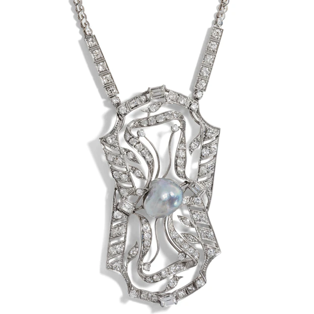 Precious Pendant Brooch With Diamonds & Pearl in "Retro Style" From