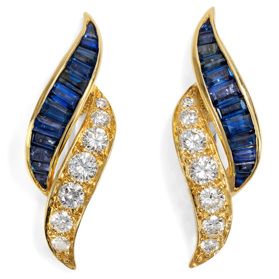 Elegant Vintage Gold Earrings with Sapphires & Diamonds, c. 1985