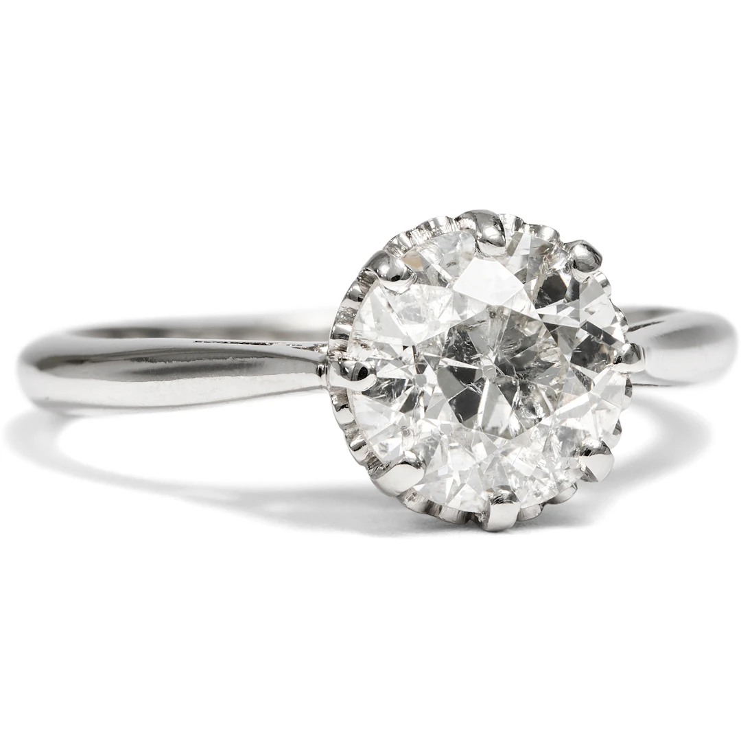 Antique Platinum Engagement Ring with 1.75 Ct Old European Cut Diamond