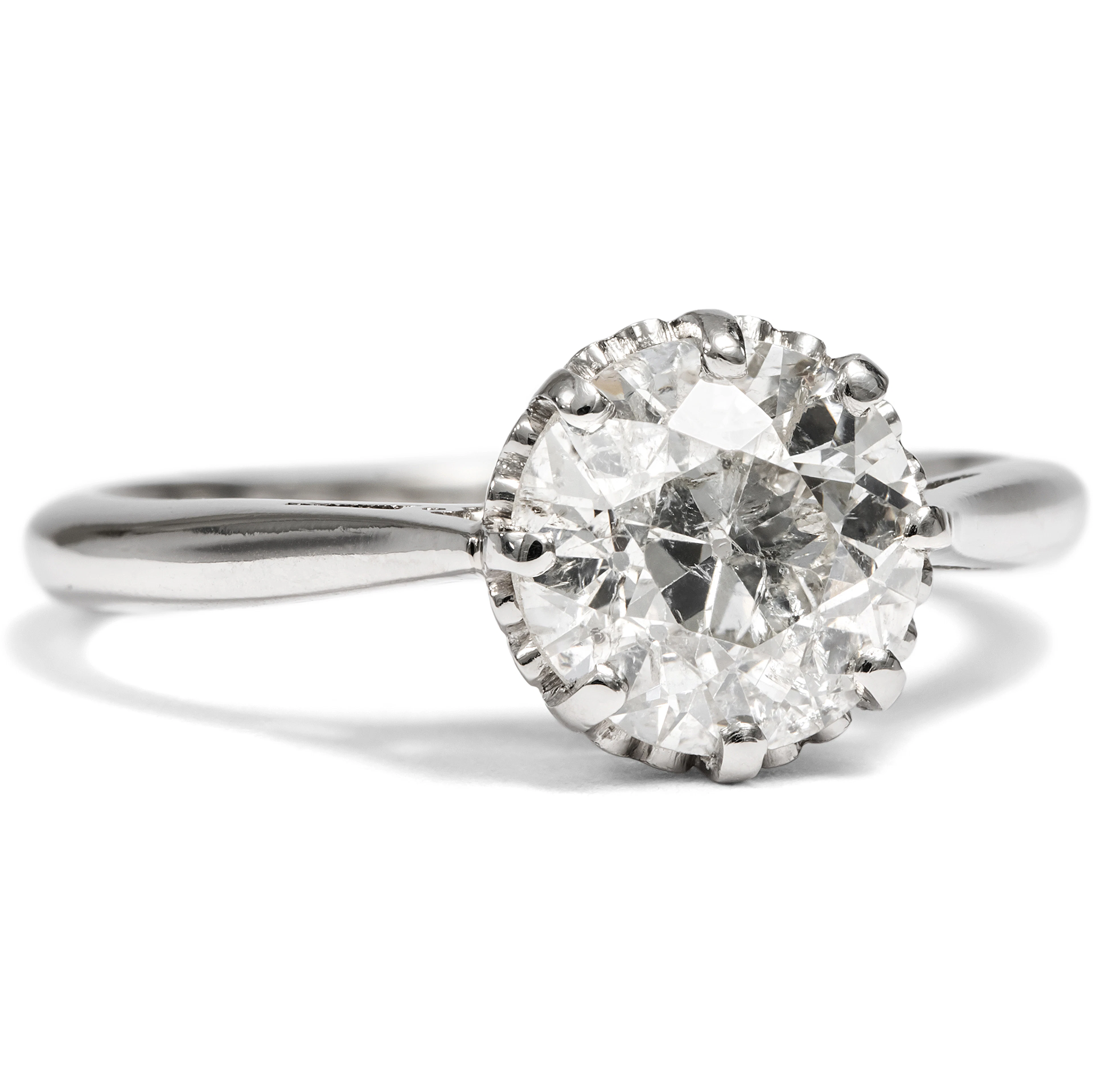 Antique Platinum Engagement Ring with 1.75 Ct Old European Cut Diamond