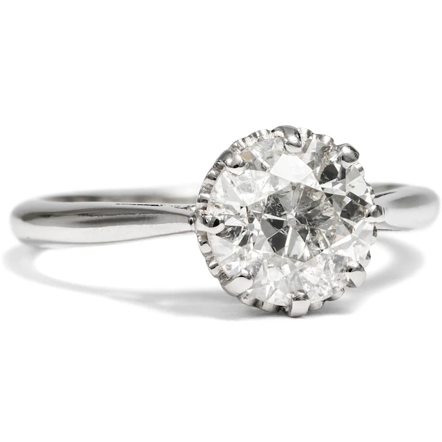 Antique Platinum Engagement Ring with 1.75 Ct Old European Cut Diamond