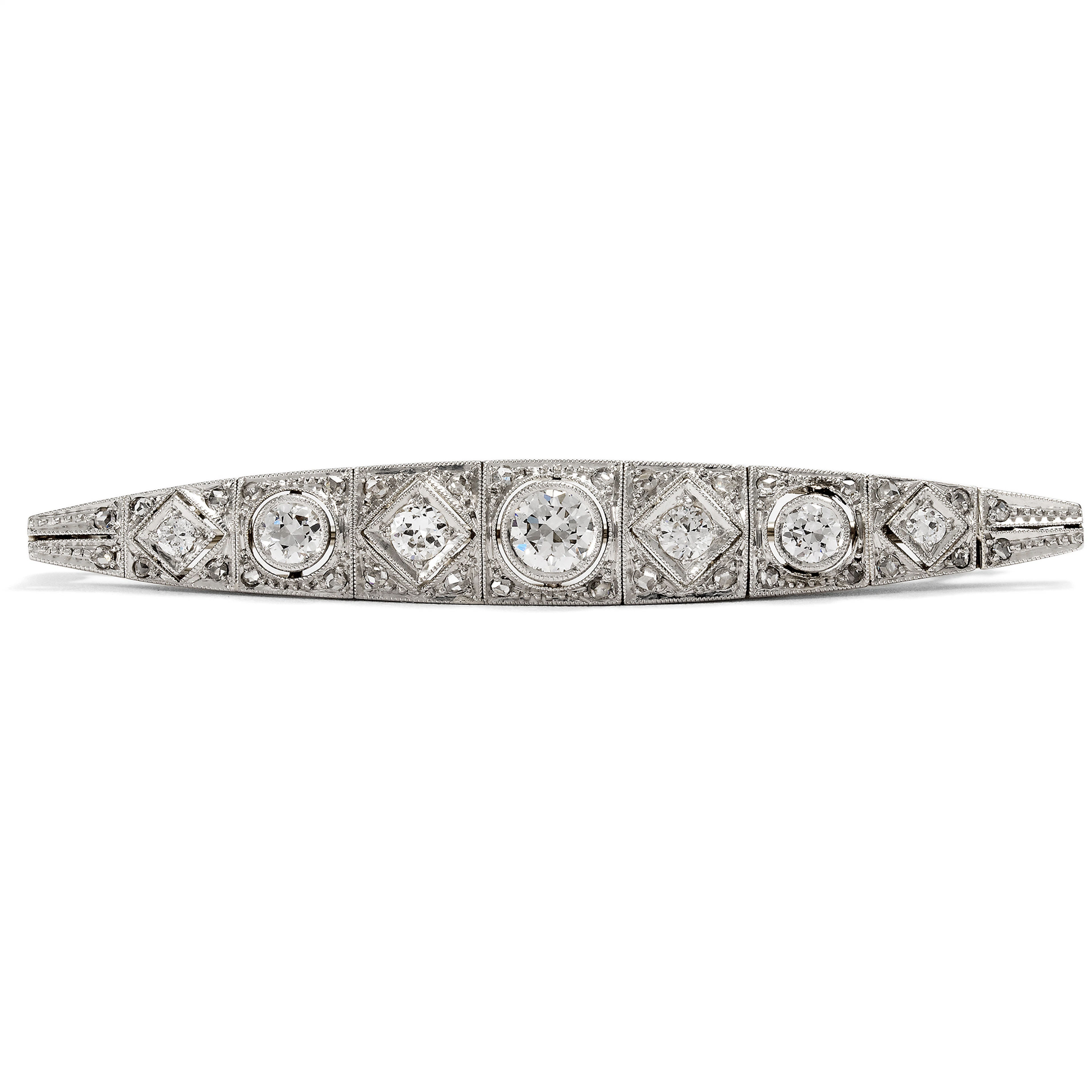 Elegant Bar Brooch with Diamonds in Platinum on Gold, c. 1930 & later