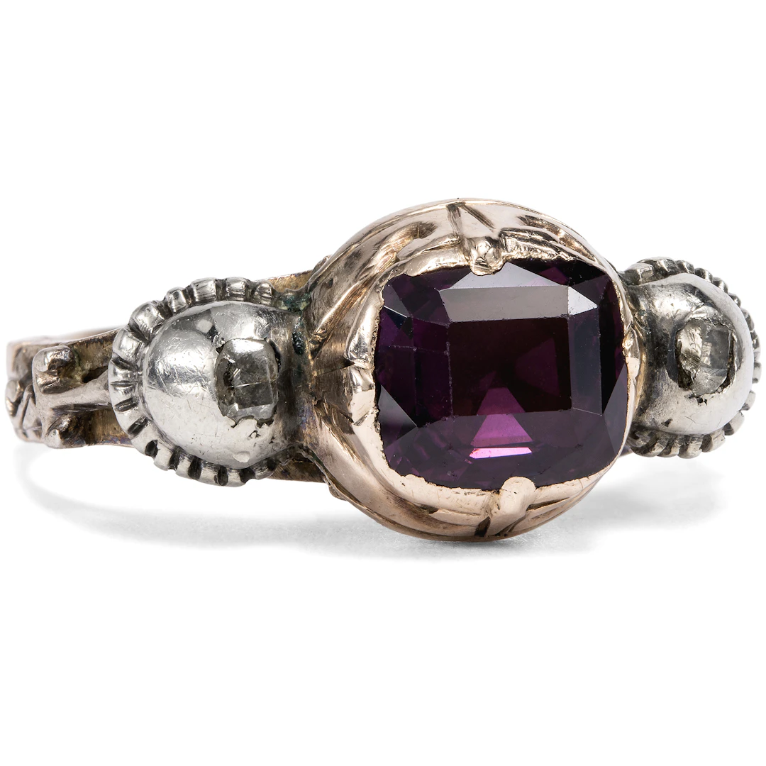 Rare Antique Ring with Amethyst and Diamonds, Late 18th Century