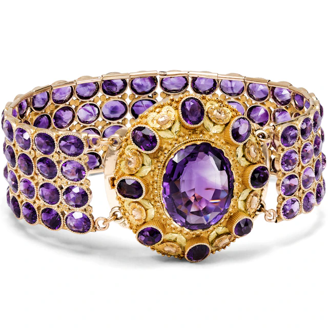 Shimmering Bracelet with Amethysts in Multicoloured Gold, Featuring