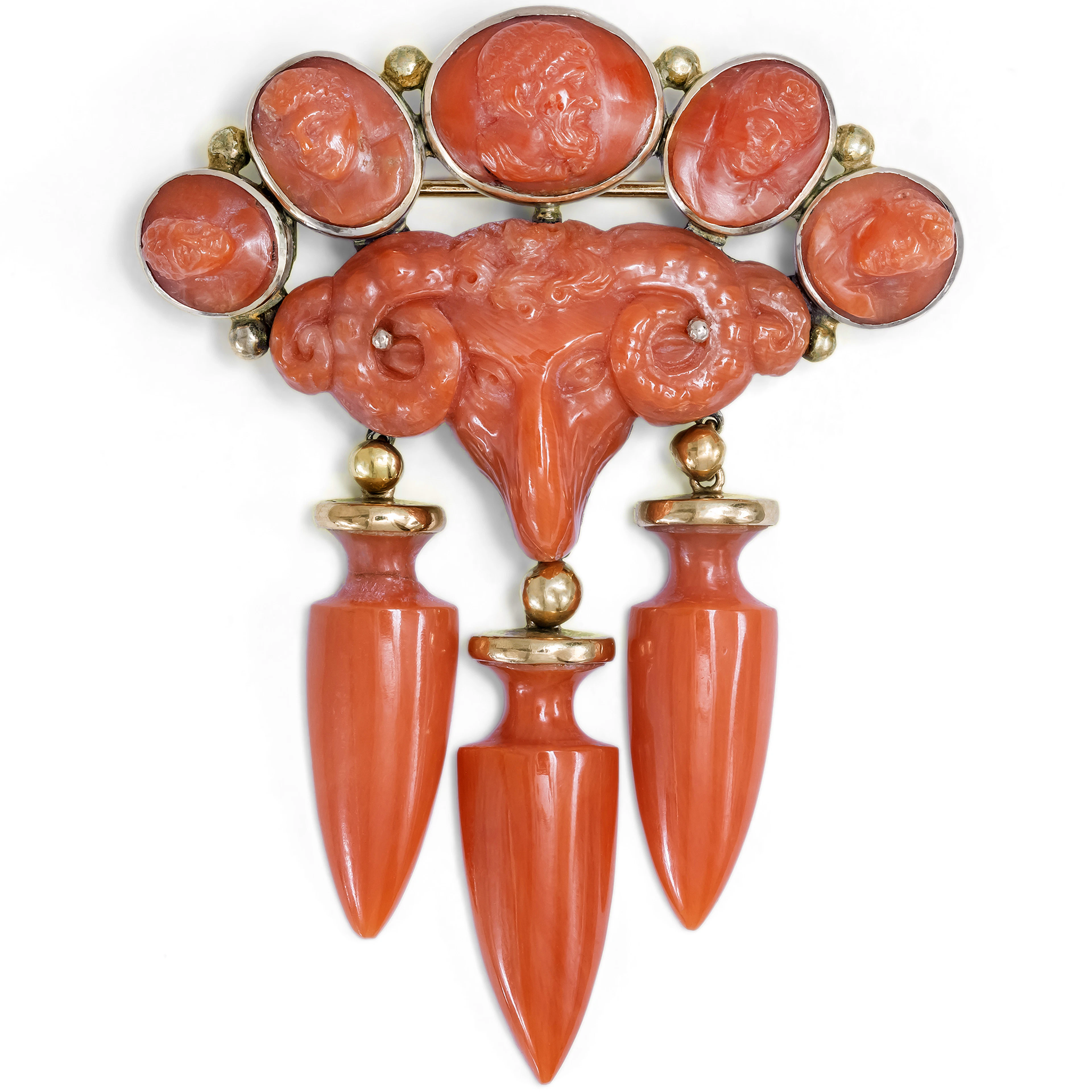 Antique Coral Brooch in the Archaeological Revival Style, c. 1875