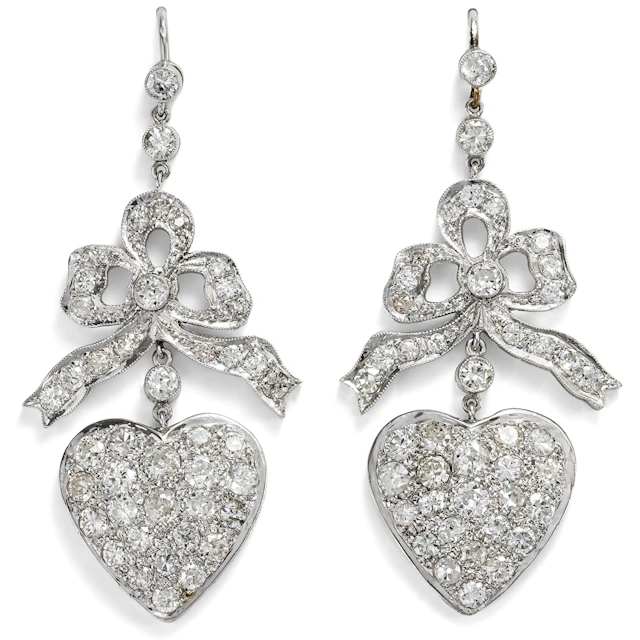 Large platinum earrings with approx. 7.50 ct old-cut diamonds, circa 1985