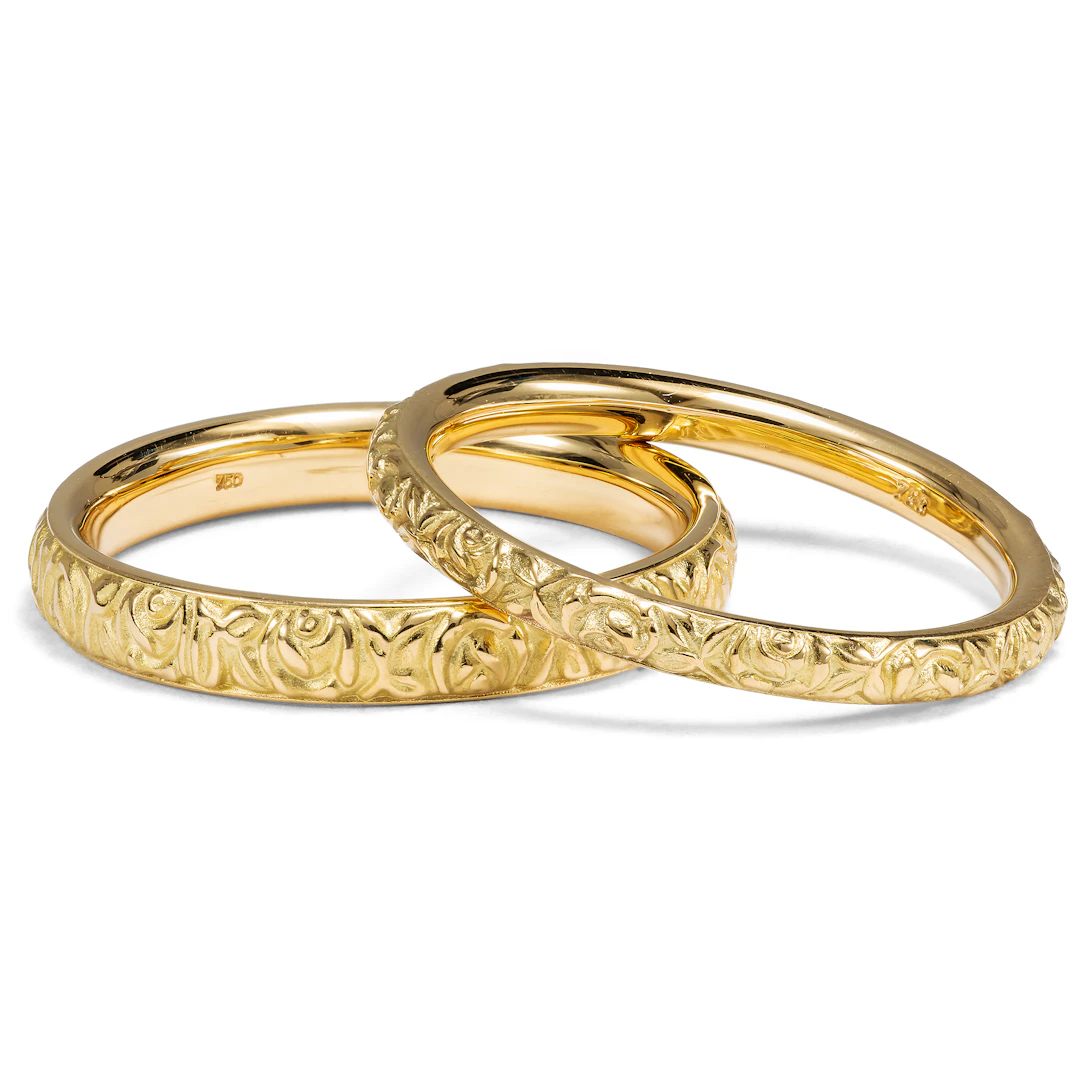 Romantic High-Carat Yellow Gold Wedding Bands from Our Workshop