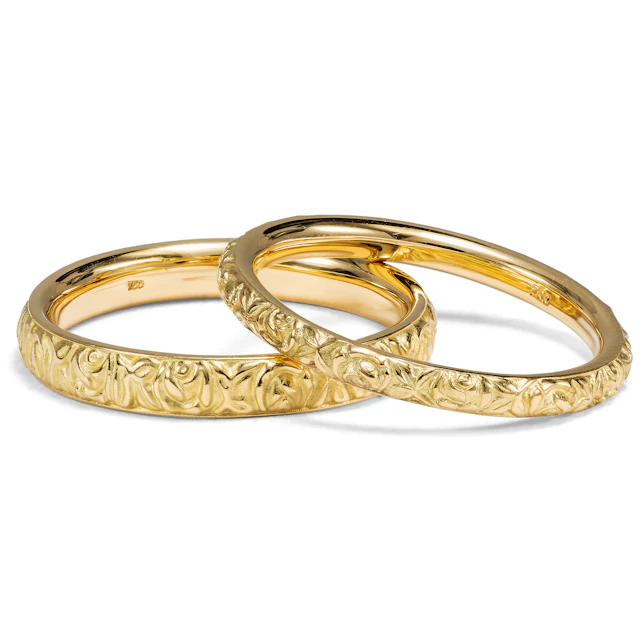 Romantic High-Carat Yellow Gold Wedding Bands from Our Workshop