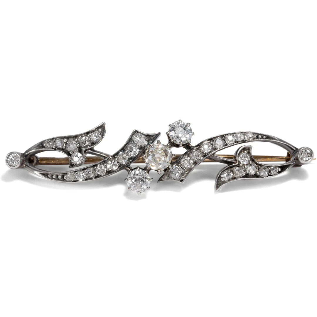 Antique Diamond Brooch in Silver on Gold, Vienna Circa 1895