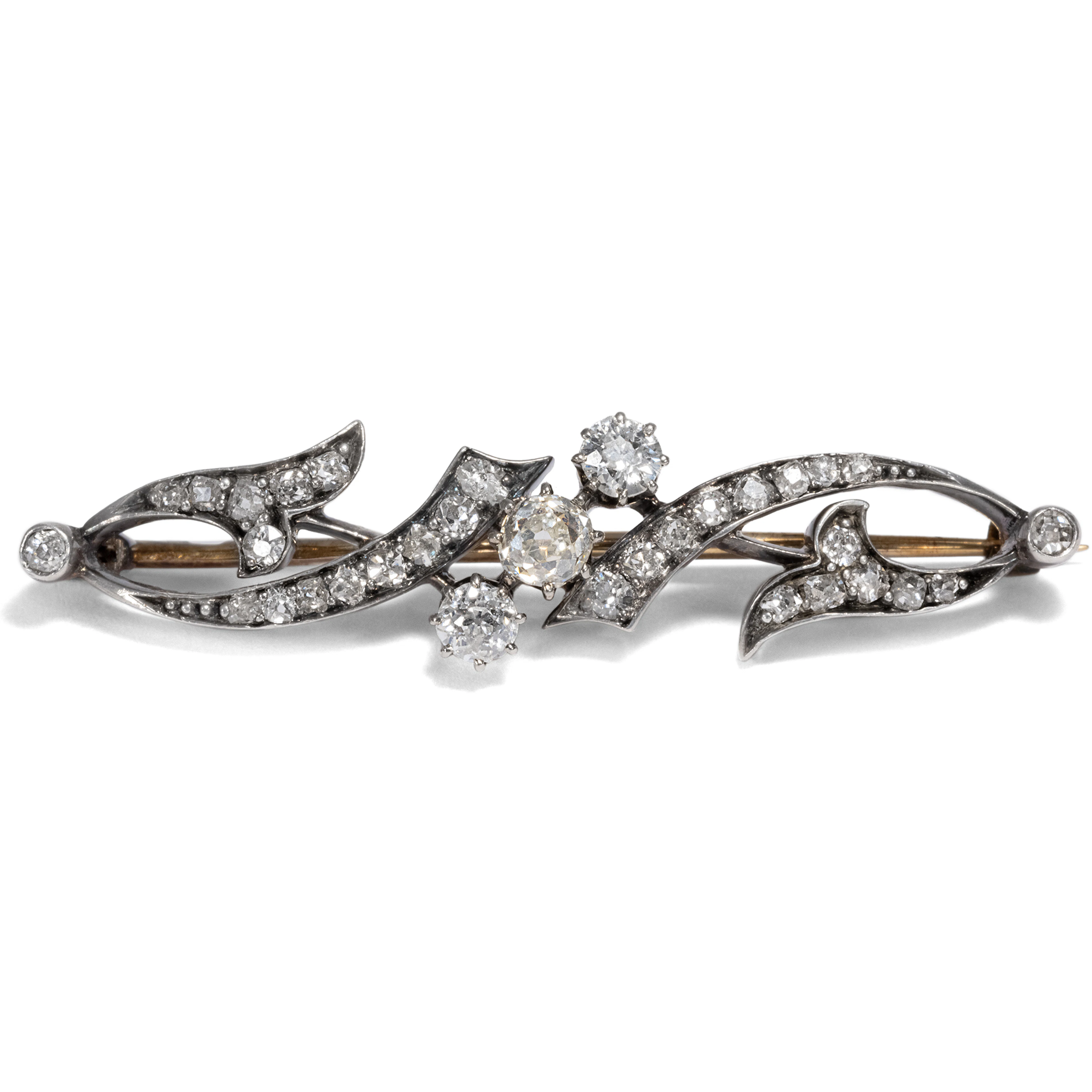 Antique Diamond Brooch in Silver on Gold, Vienna Circa 1895