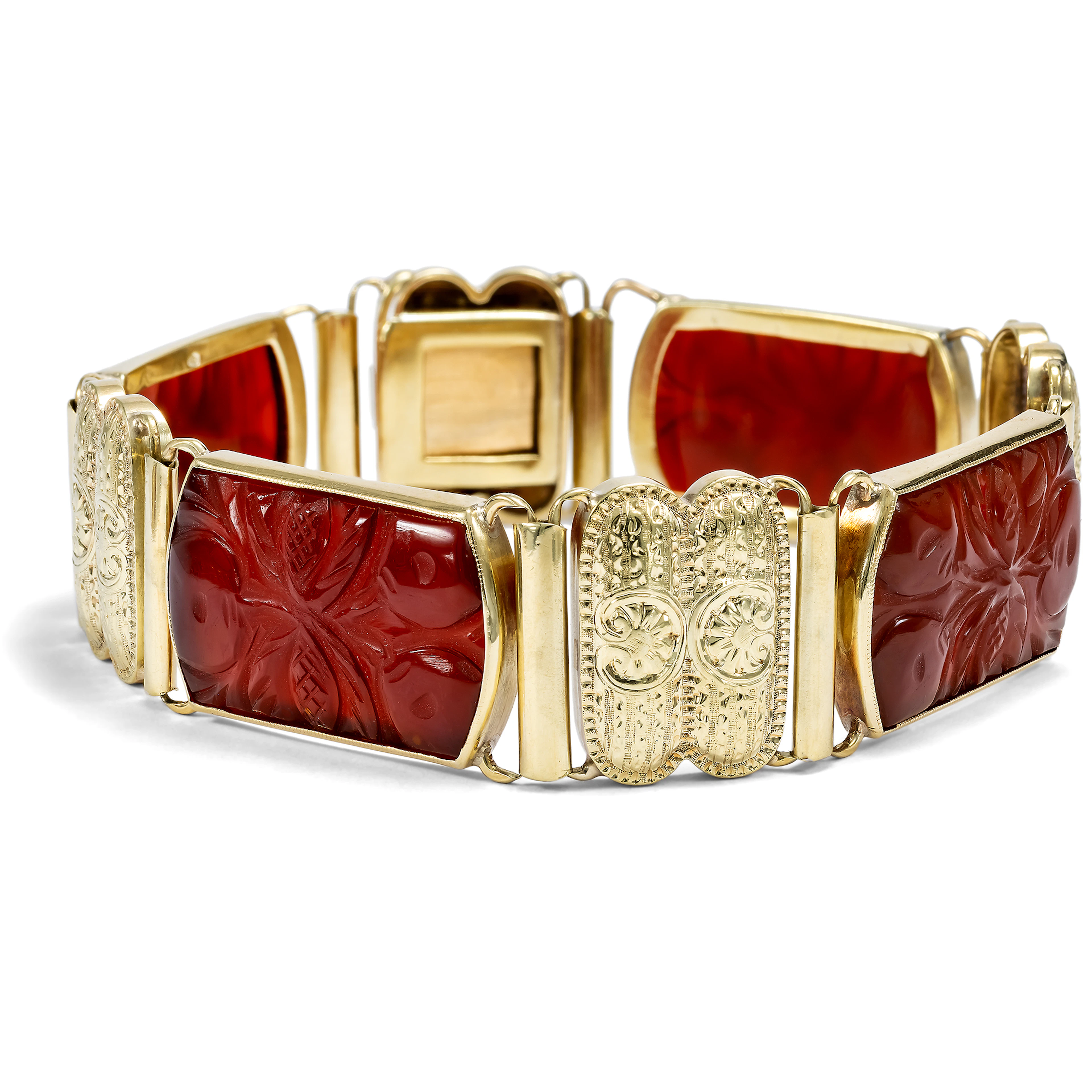Antique Retro Style Gold Bracelet with Engraved Carnelian, Vienna c. 1935