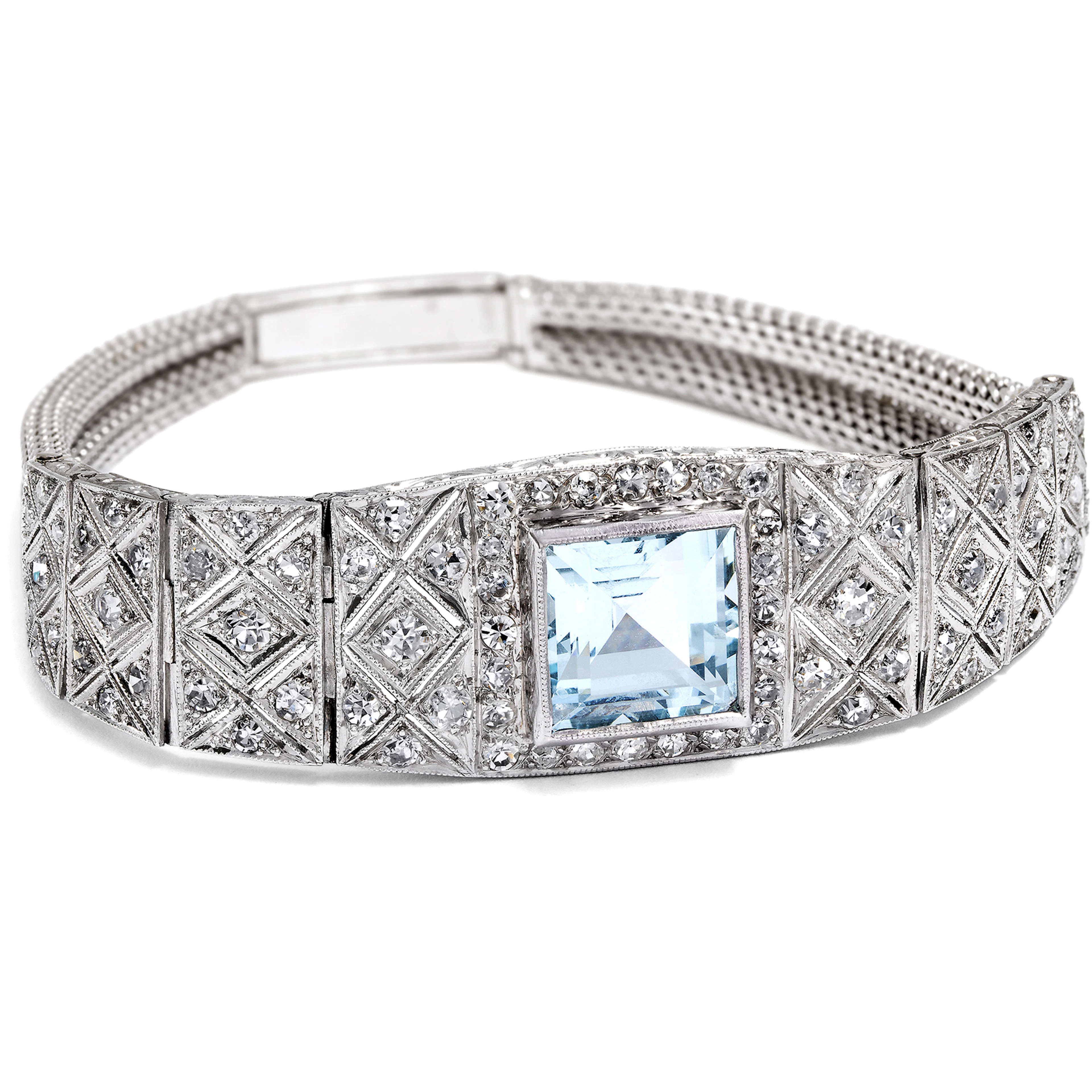 Luxurious Déco Bracelet with Aquamarine and Diamonds, c. 1930 & Later