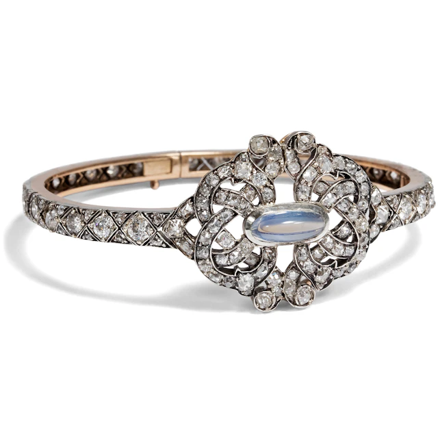 Magnificent Bangle With 7.98 ct Diamonds & Moonstone, c. 1850 & later