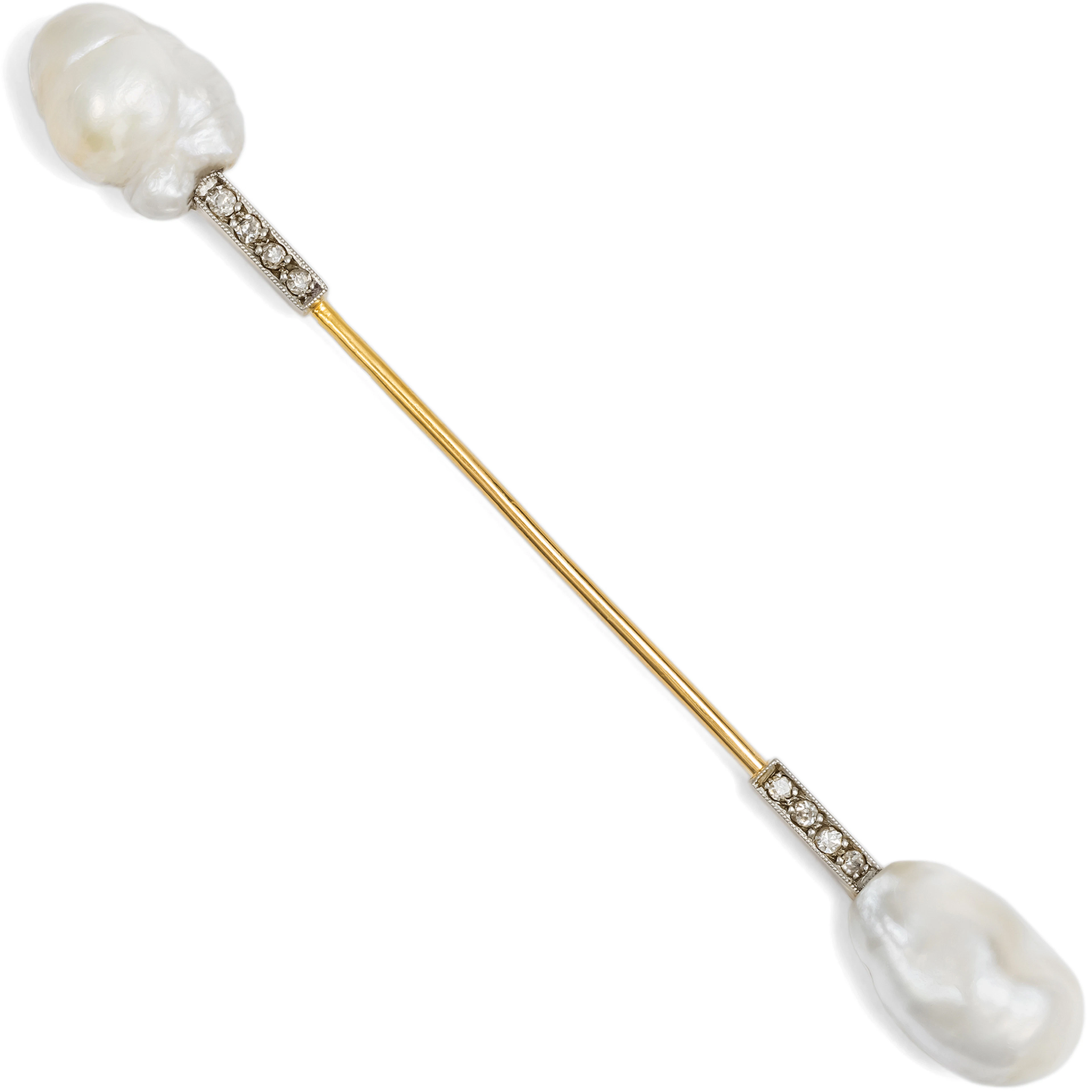 Elegant Antique Jabot Pin with Natural Pearls & Diamonds, Paris c. 1915