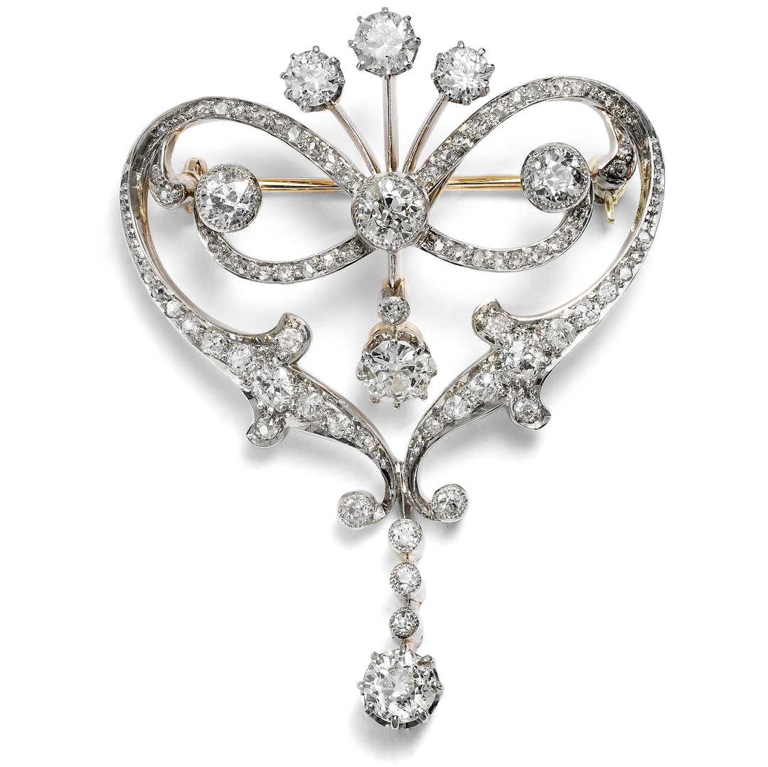 Fine Pendant Brooch with Diamonds in Gold & Silver, c. 1910