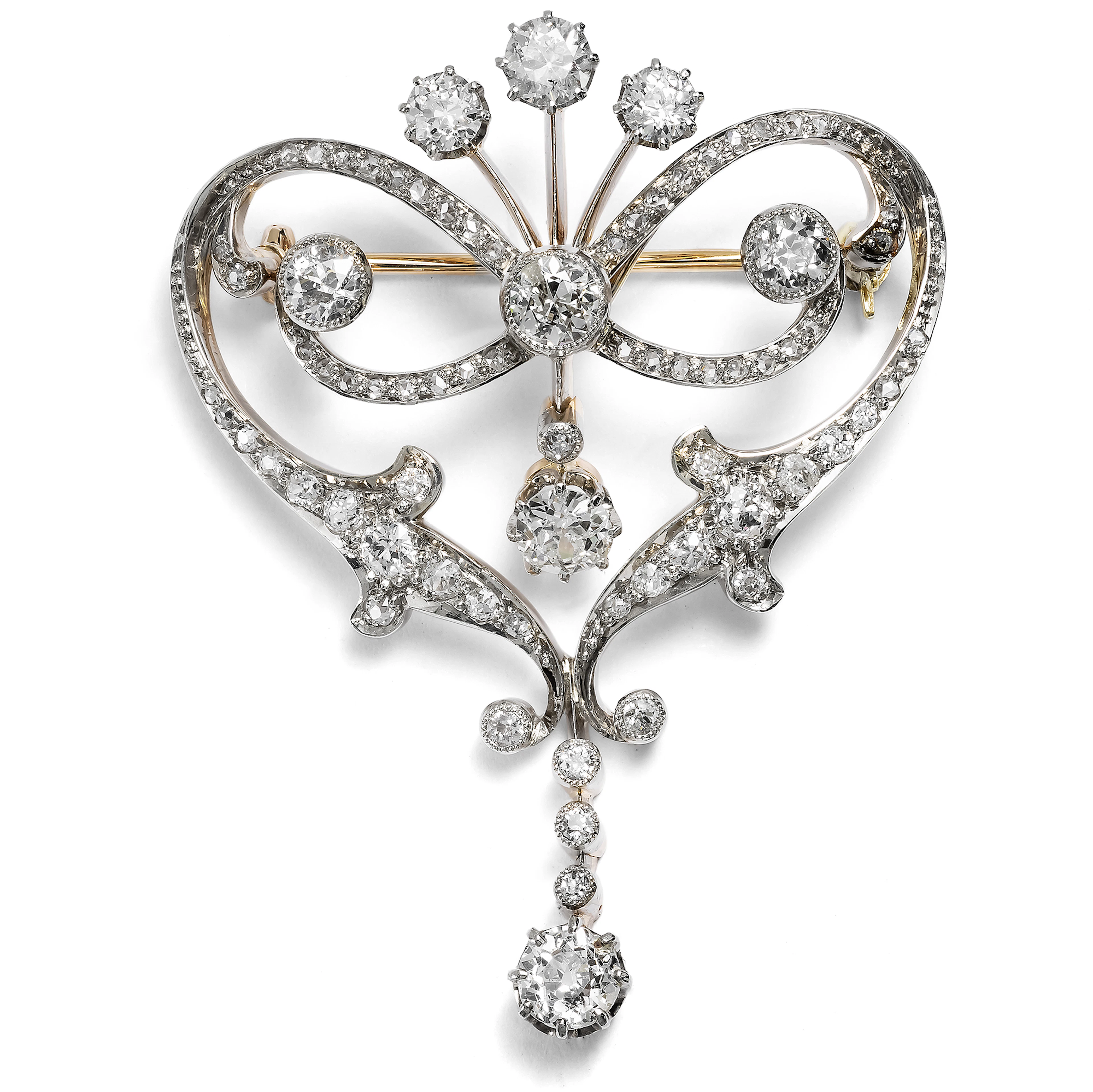 Fine Pendant Brooch with Diamonds in Gold & Silver, c. 1910