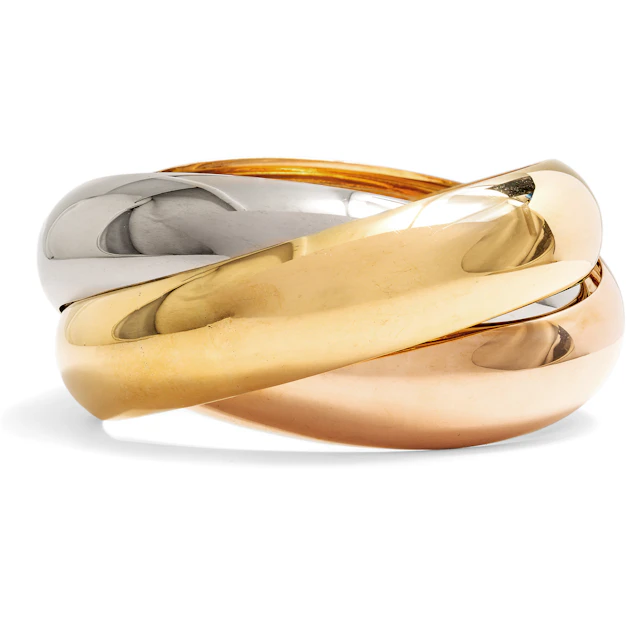 Extra-Wide Vintage “Trinity” Bangle by Cartier In Tri-Color Gold, 1980s