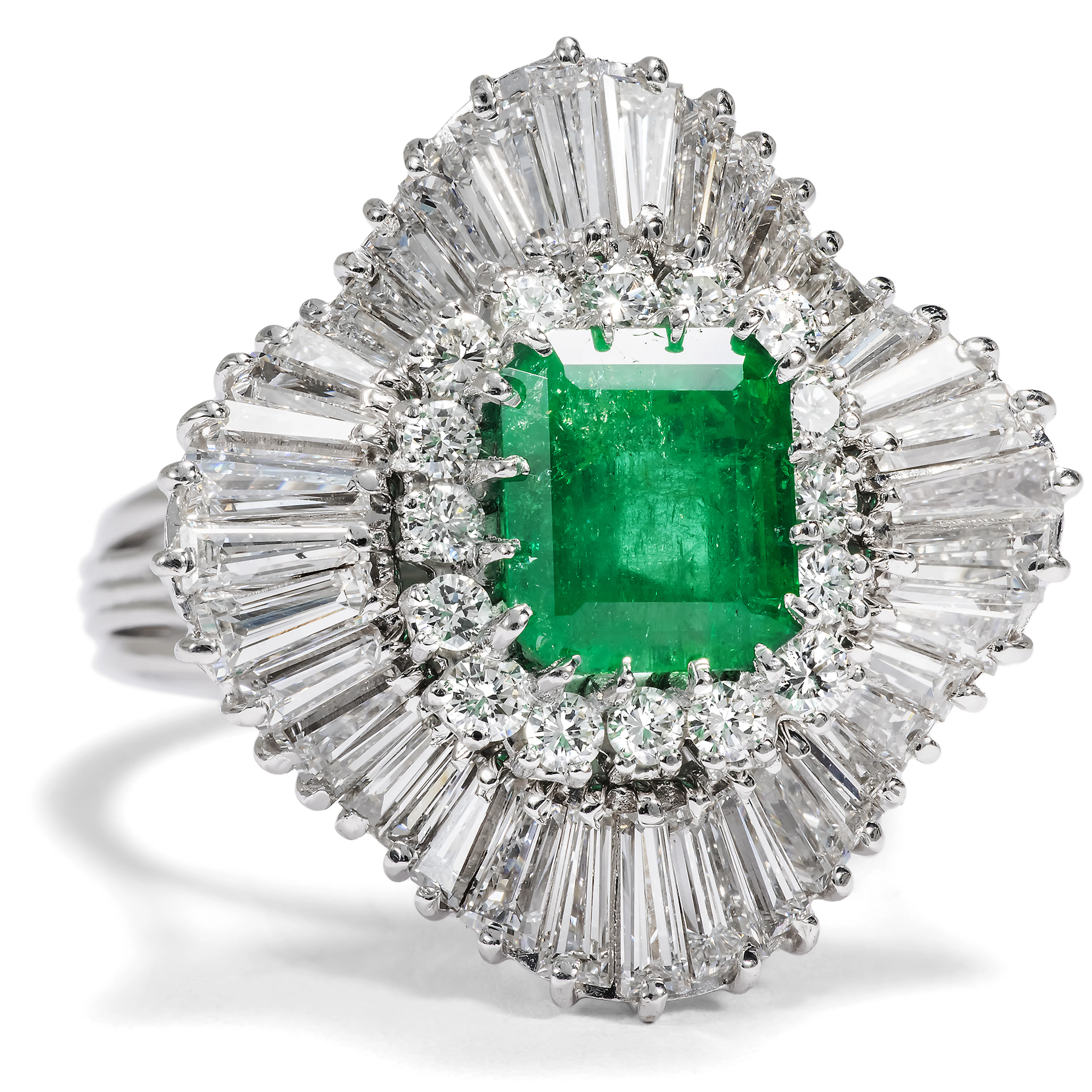 Vintage Ballerina Ring With Afghan Emerald & Diamonds, 1970s