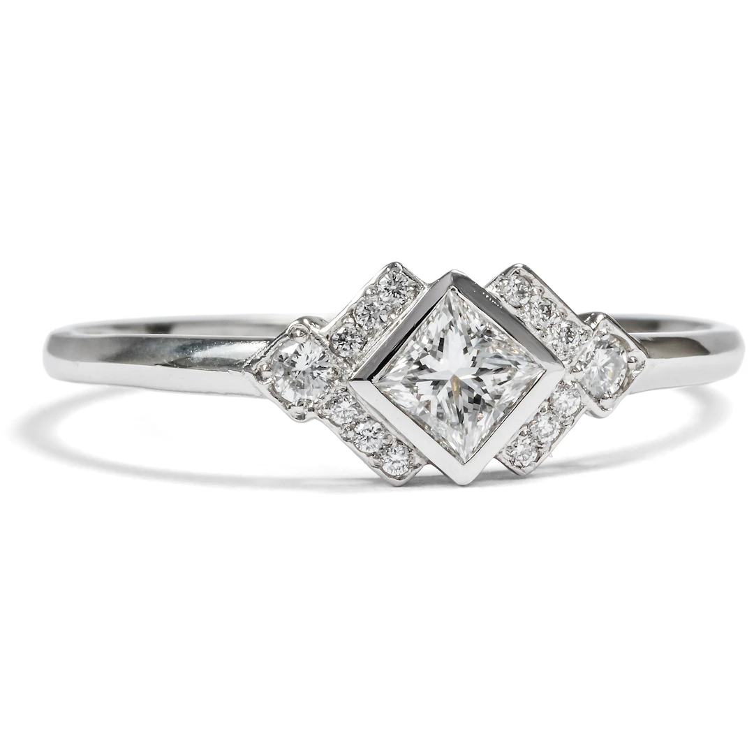 Graphic Platinum Ring with Princess Cut Diamond, From Our Workshop
