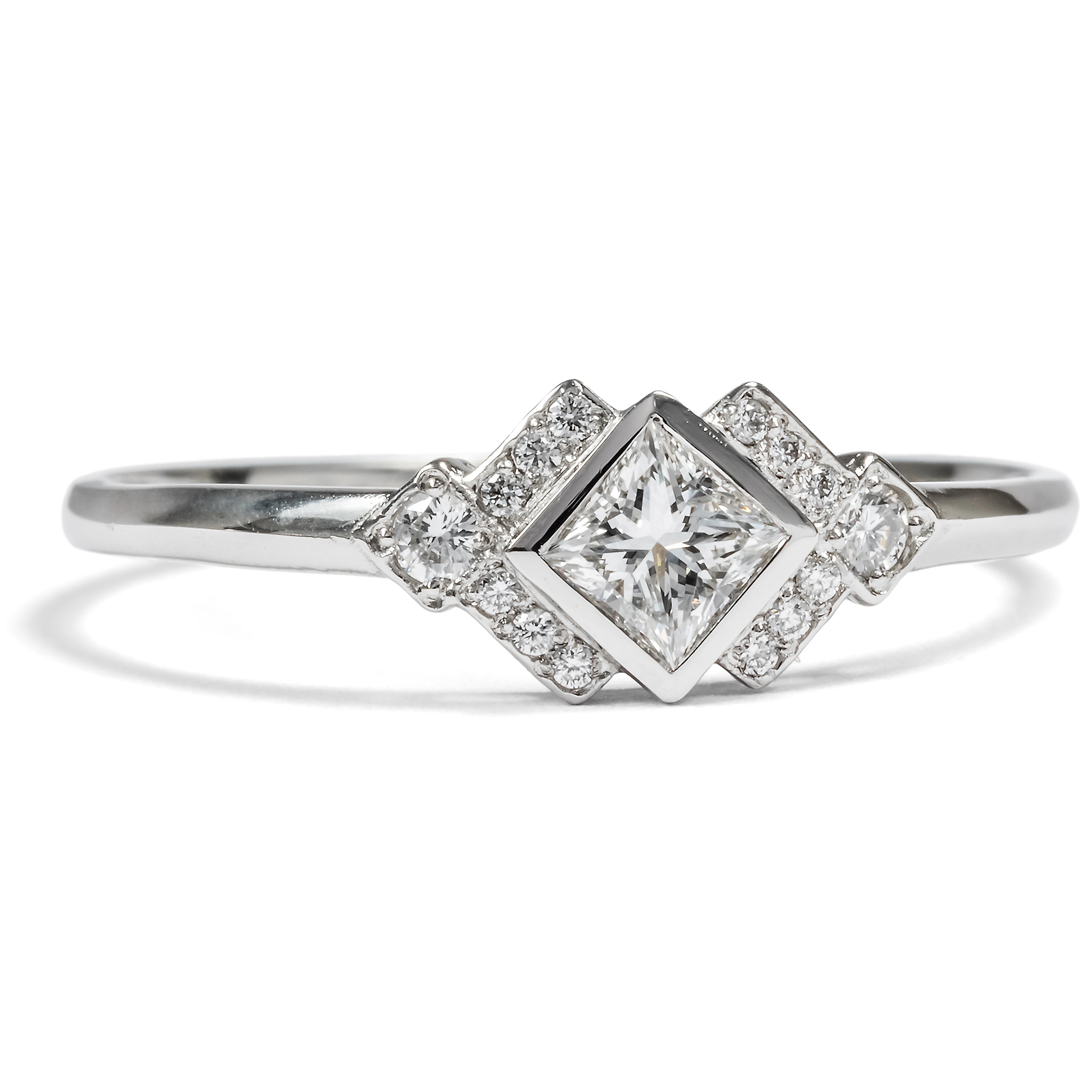 Graphic Platinum Ring with Princess Cut Diamond, From Our Workshop