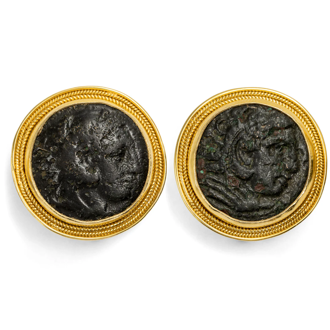 Vintage Earrings with Antique Bronze Coins of Alexander the Great
