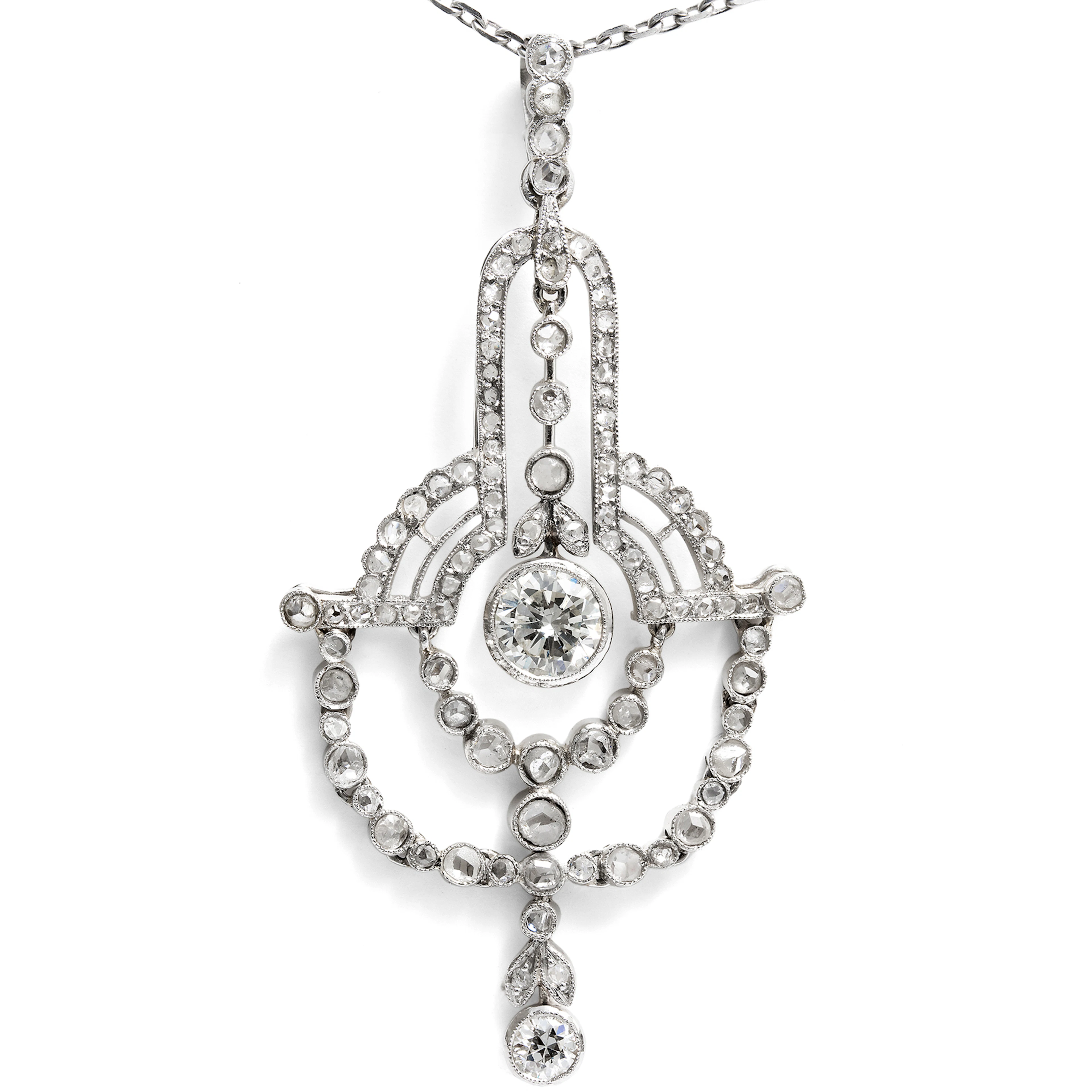 Delicate Belle Époque Pendant with Diamonds in Platinum, c. 1915