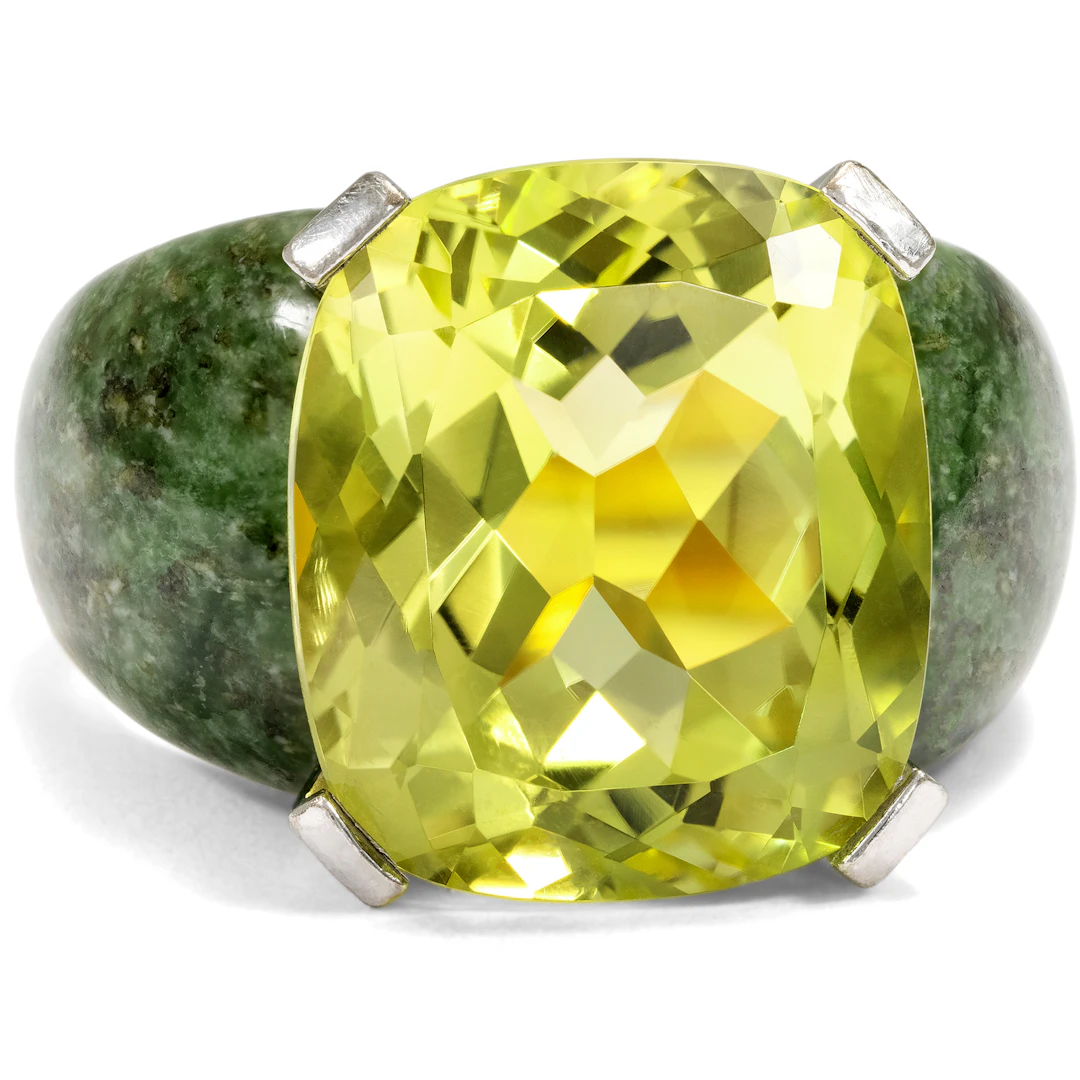 Bold Lemon Citrine and Wyoming Jade Ring, Fochtmann, Munich, c. 2000