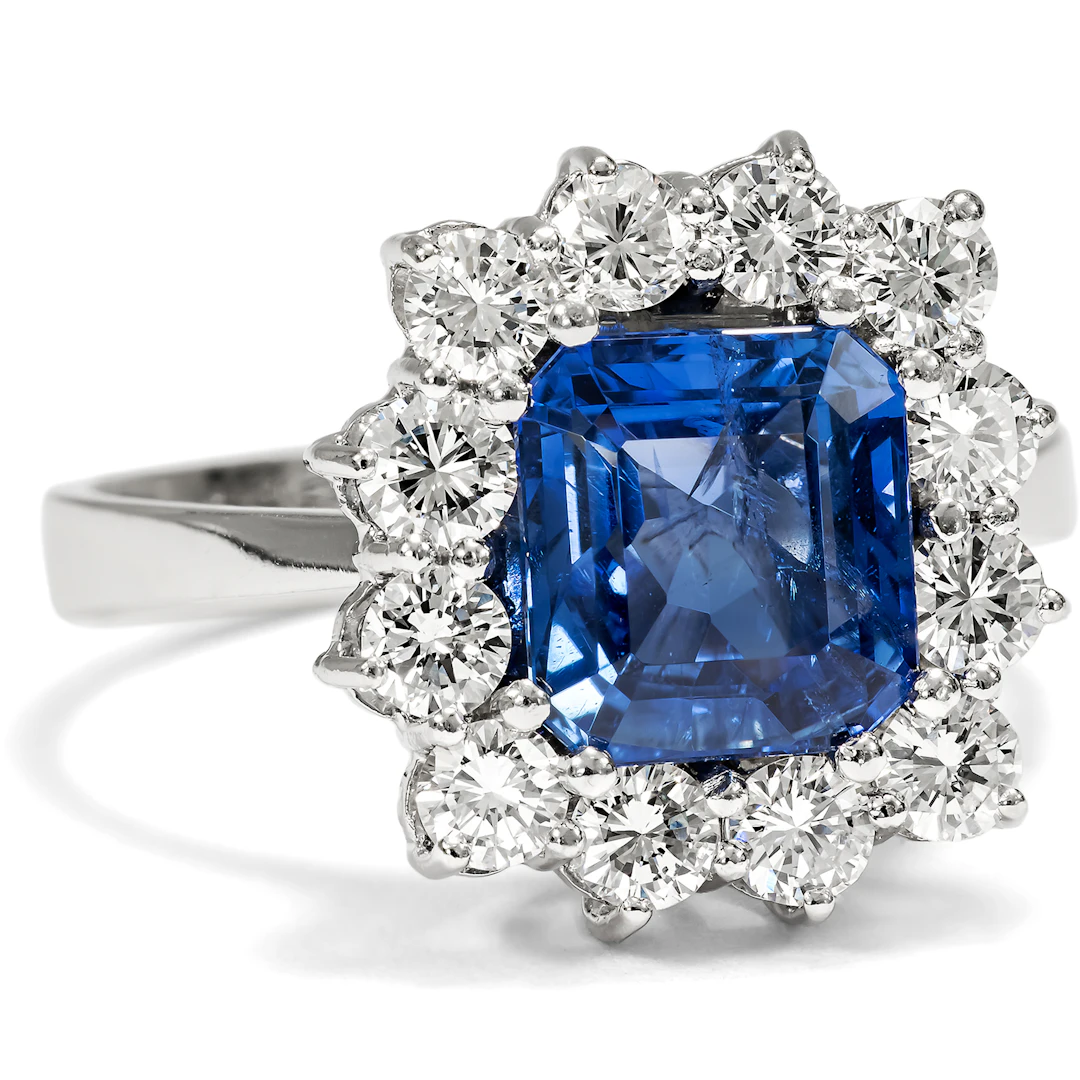 Precious Vintage White Gold Ring with Sapphire & Diamonds, c. 1970