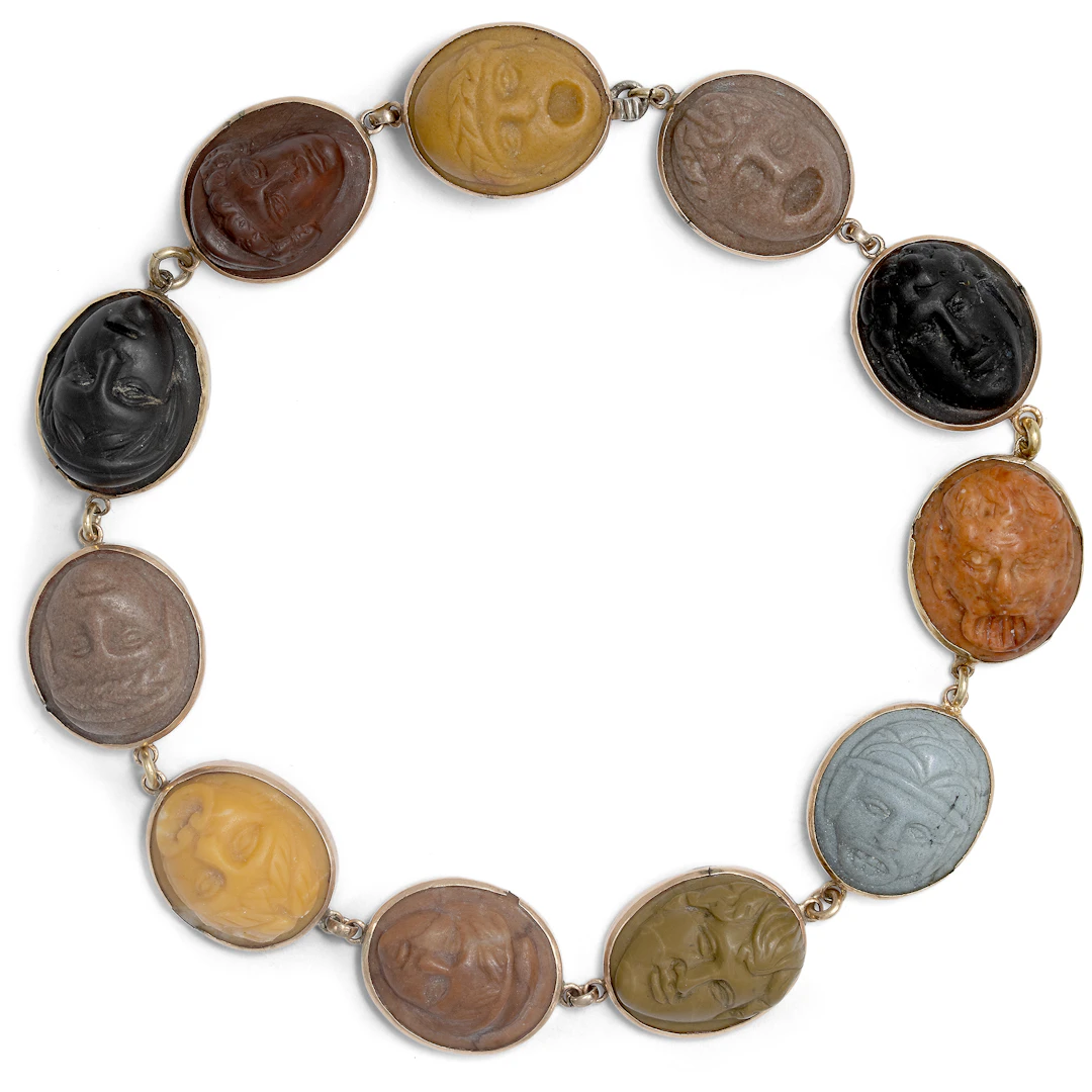 Antique Bracelet with Cameos from "Vesuvius Lava", Naples Around 1860
