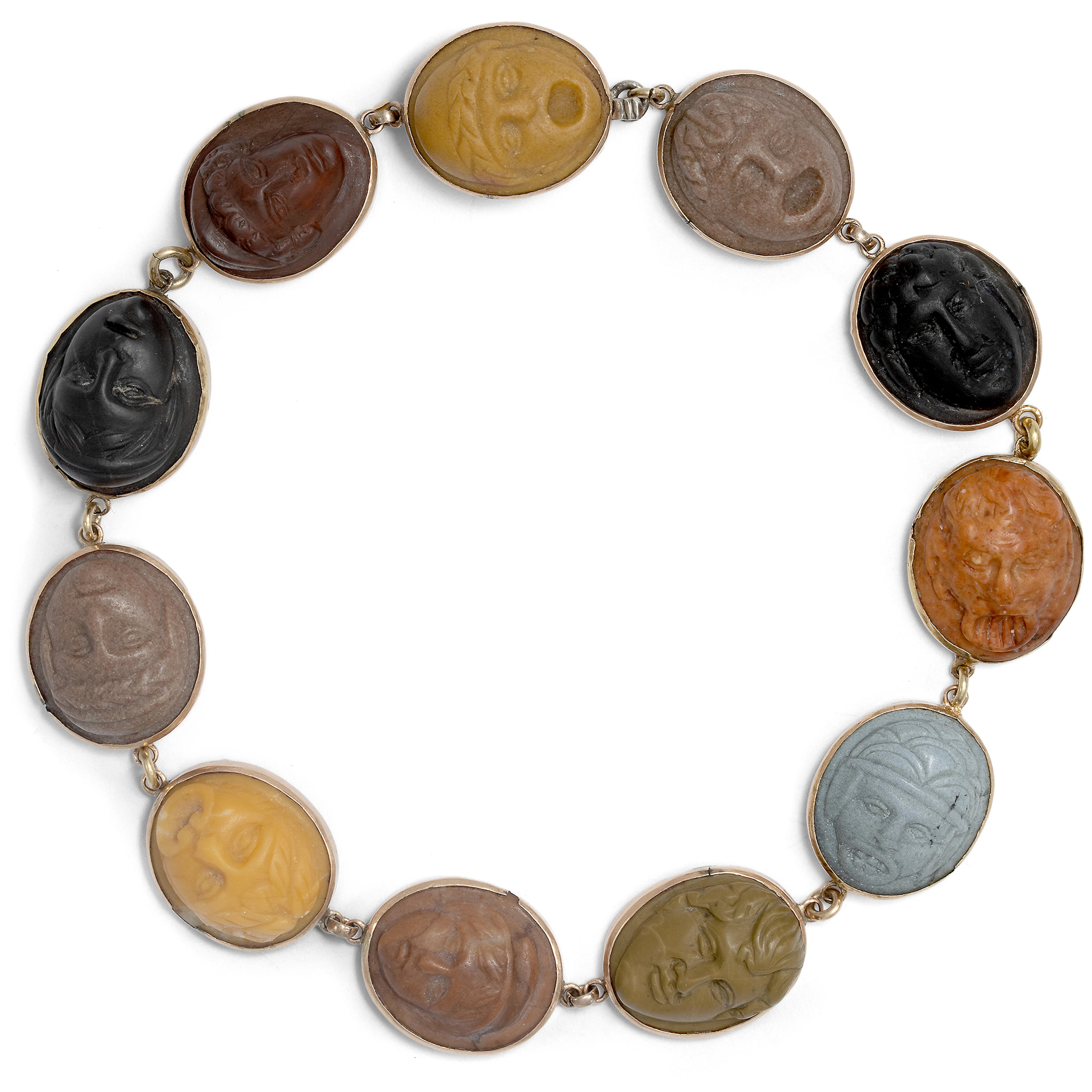 Antique Bracelet with Cameos from "Vesuvius Lava", Naples Around 1860