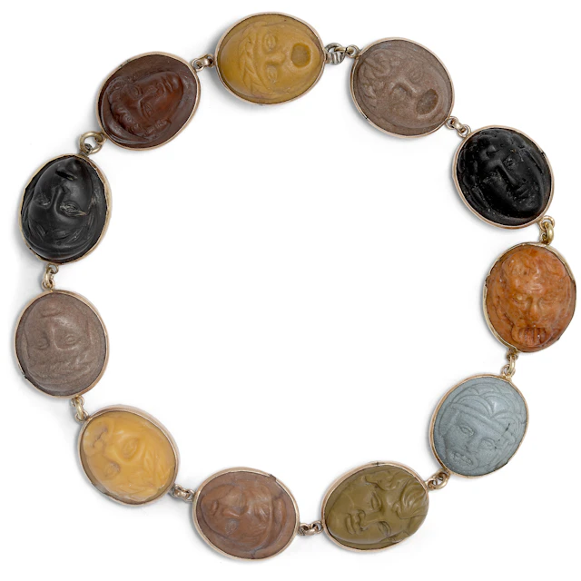 Antique Bracelet with Cameos from "Vesuvius Lava", Naples Around 1860