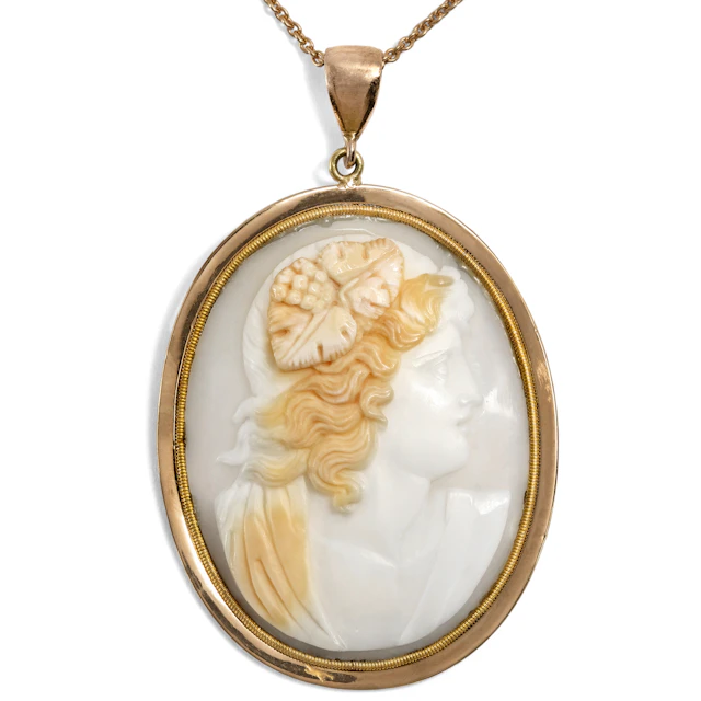Beautiful Shell Cameo of Bacchus Set in Gold, c. 1870