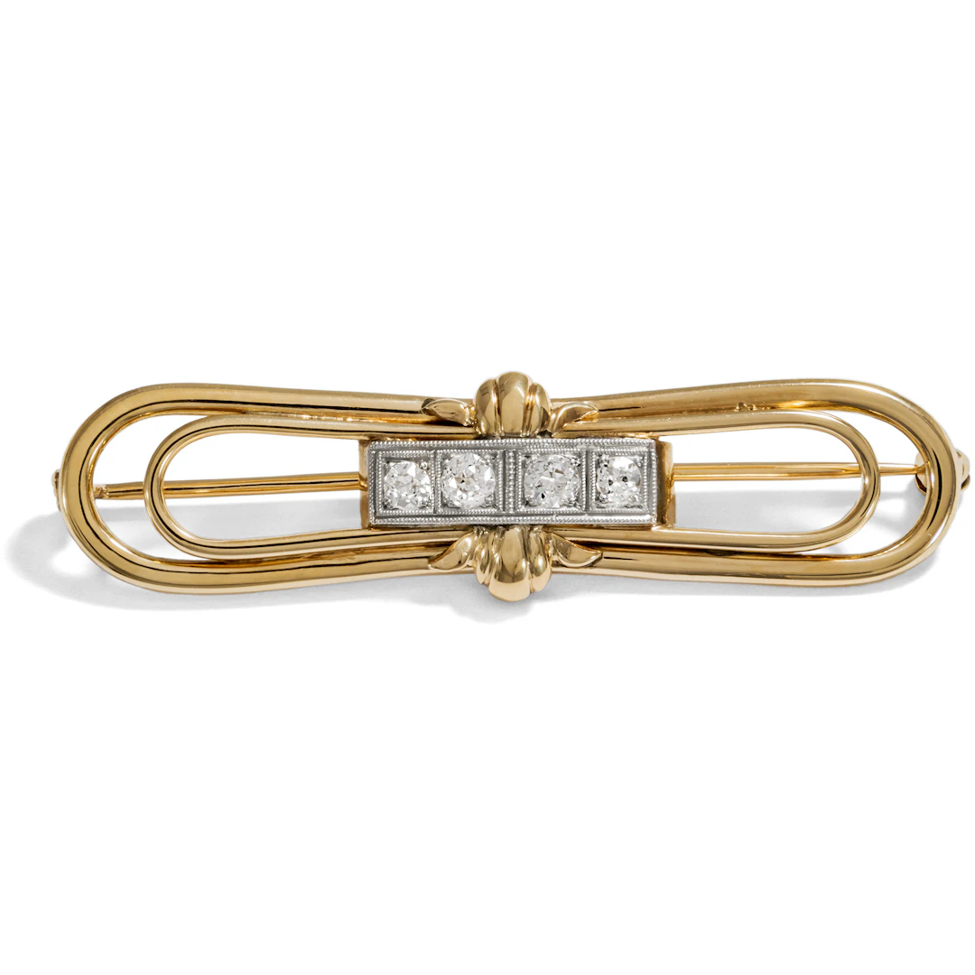 Elegant Art Deco Brooch With Diamonds in Gold, c. 1935