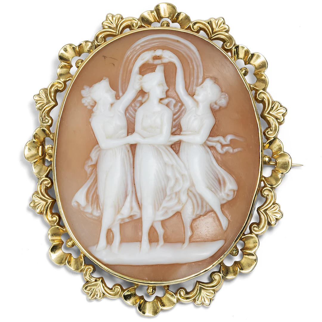 Antique Shell Cameo Gold Brooch after Antonio Canova, c. 1850