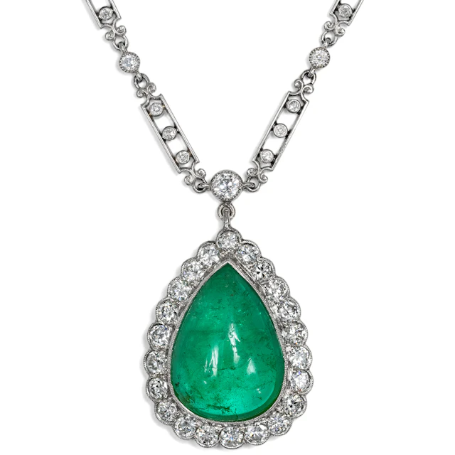 Vintage Pendant With Colombian Emerald & Diamonds on an Antique Platinum