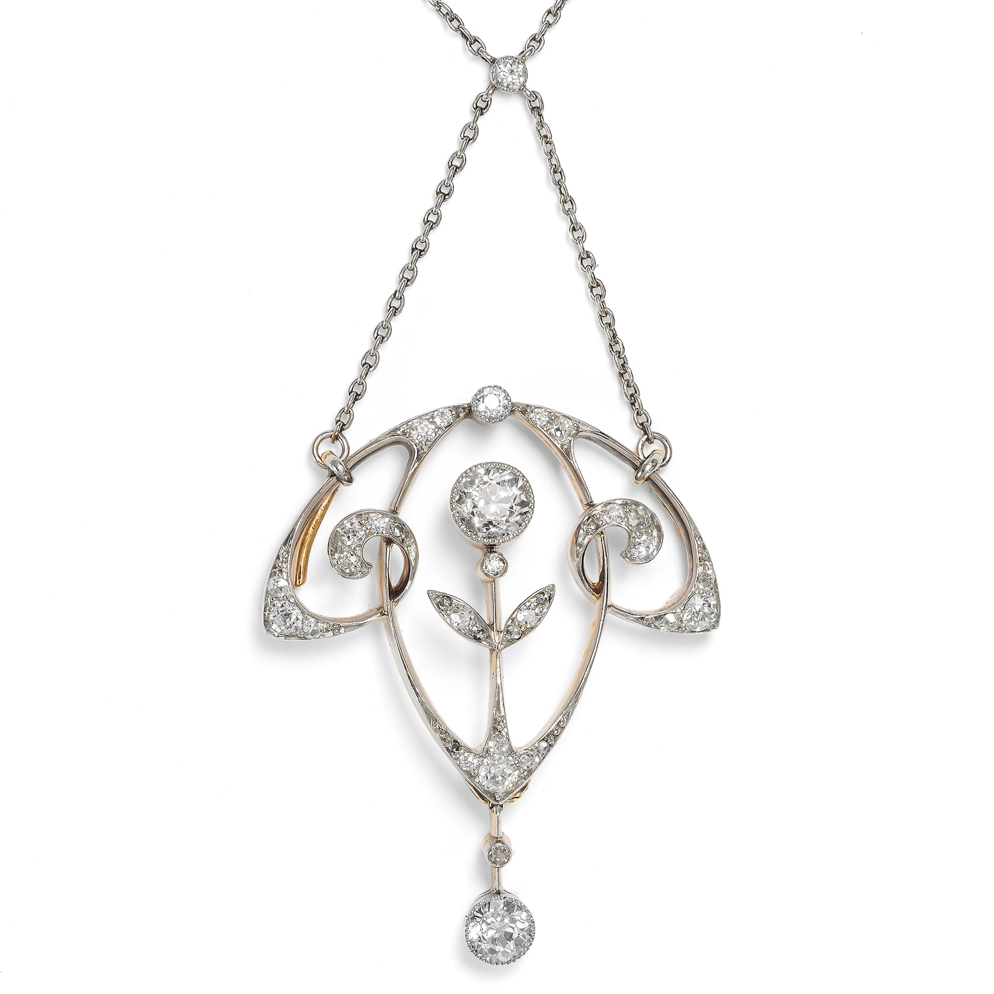 Convertible Necklace-Brooch with Diamonds in Platinum on Gold, c. 1905